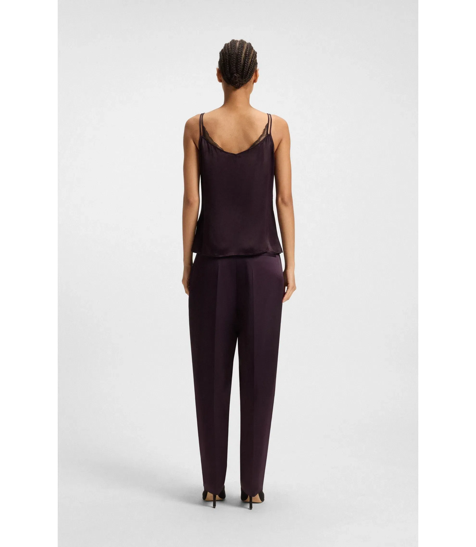 Boss Lace Trim Camisole In Satin Light Purple Women's