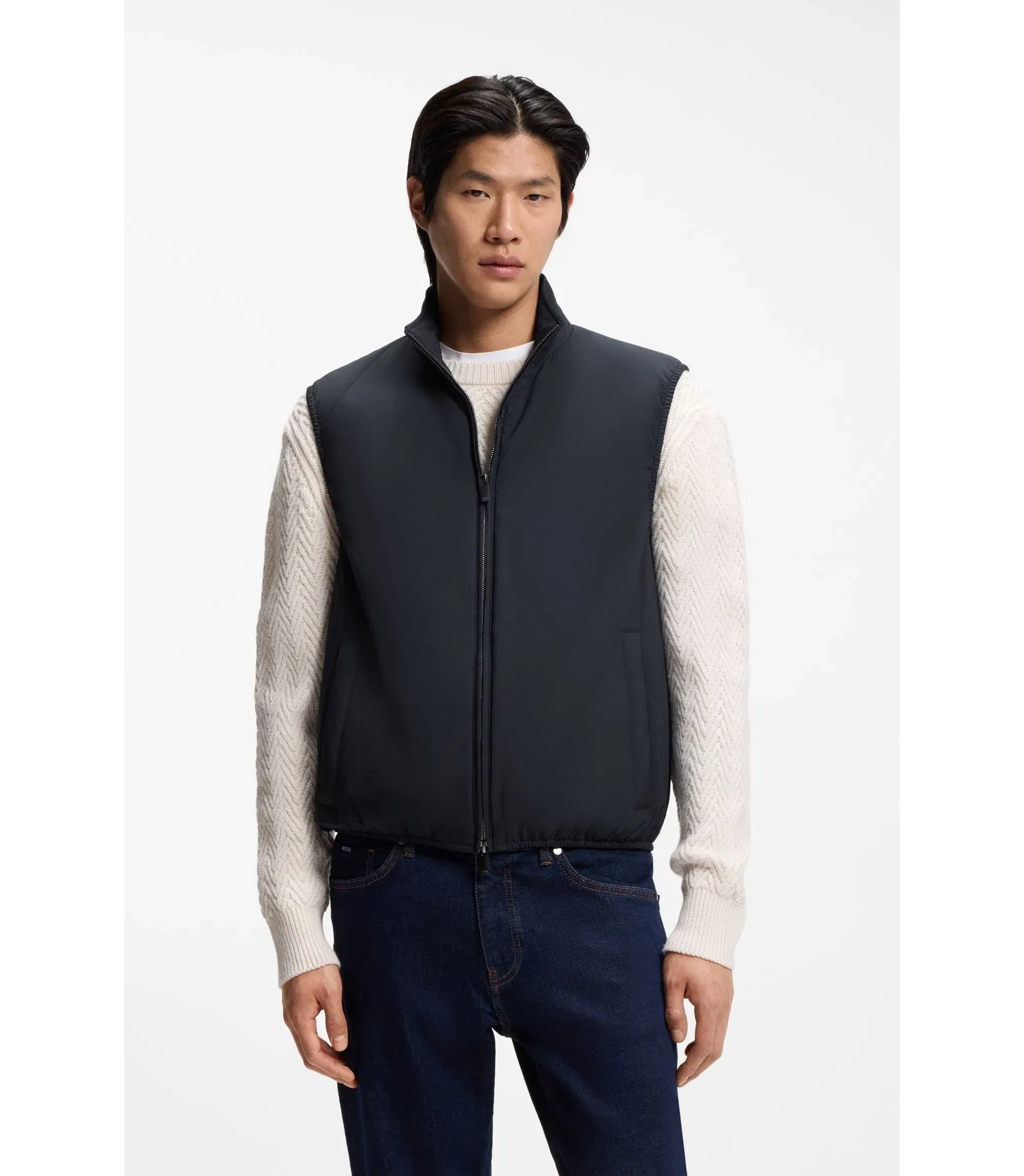 Boss Knit Trim Gilet With Water Repellent Finish Dark Blue
