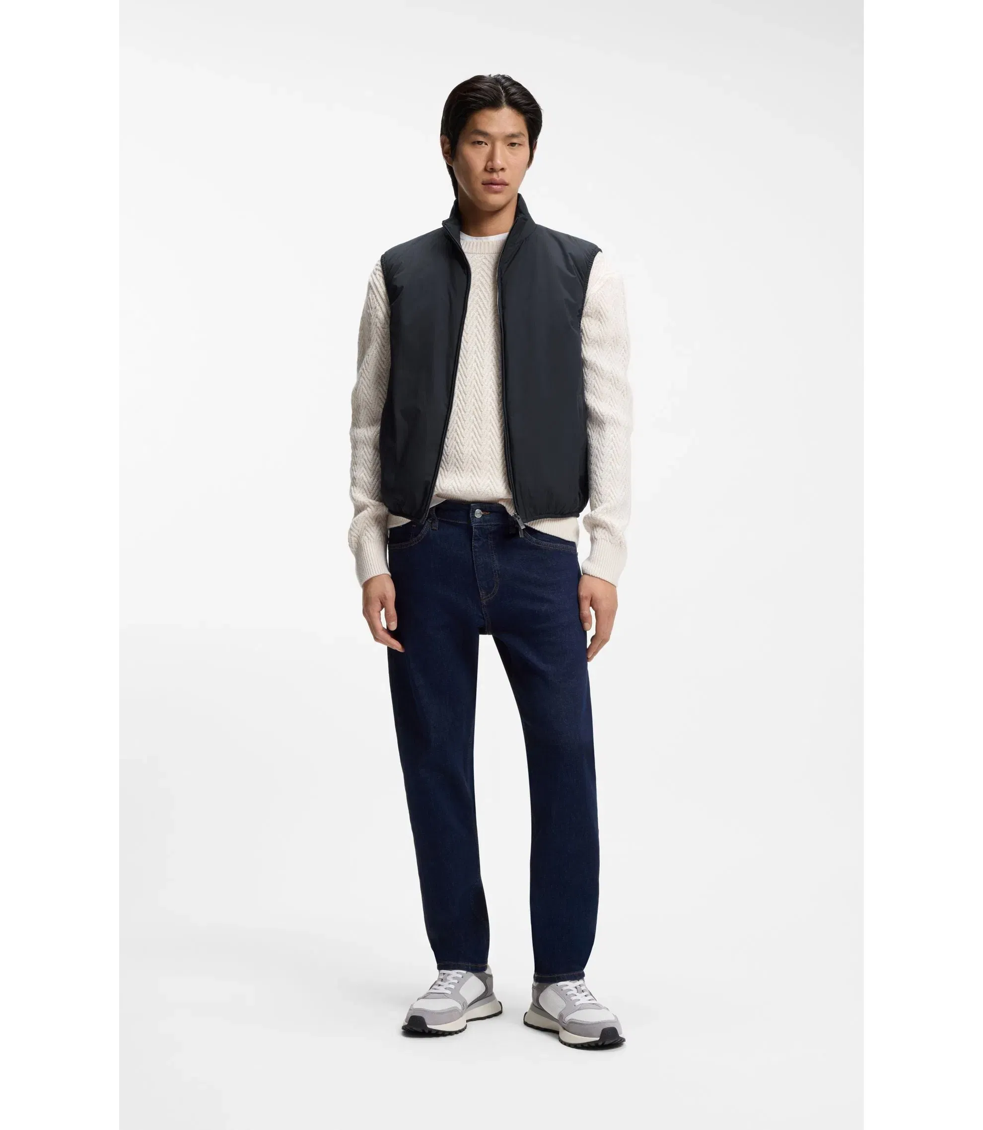 Boss Knit Trim Gilet With Water Repellent Finish Dark Blue