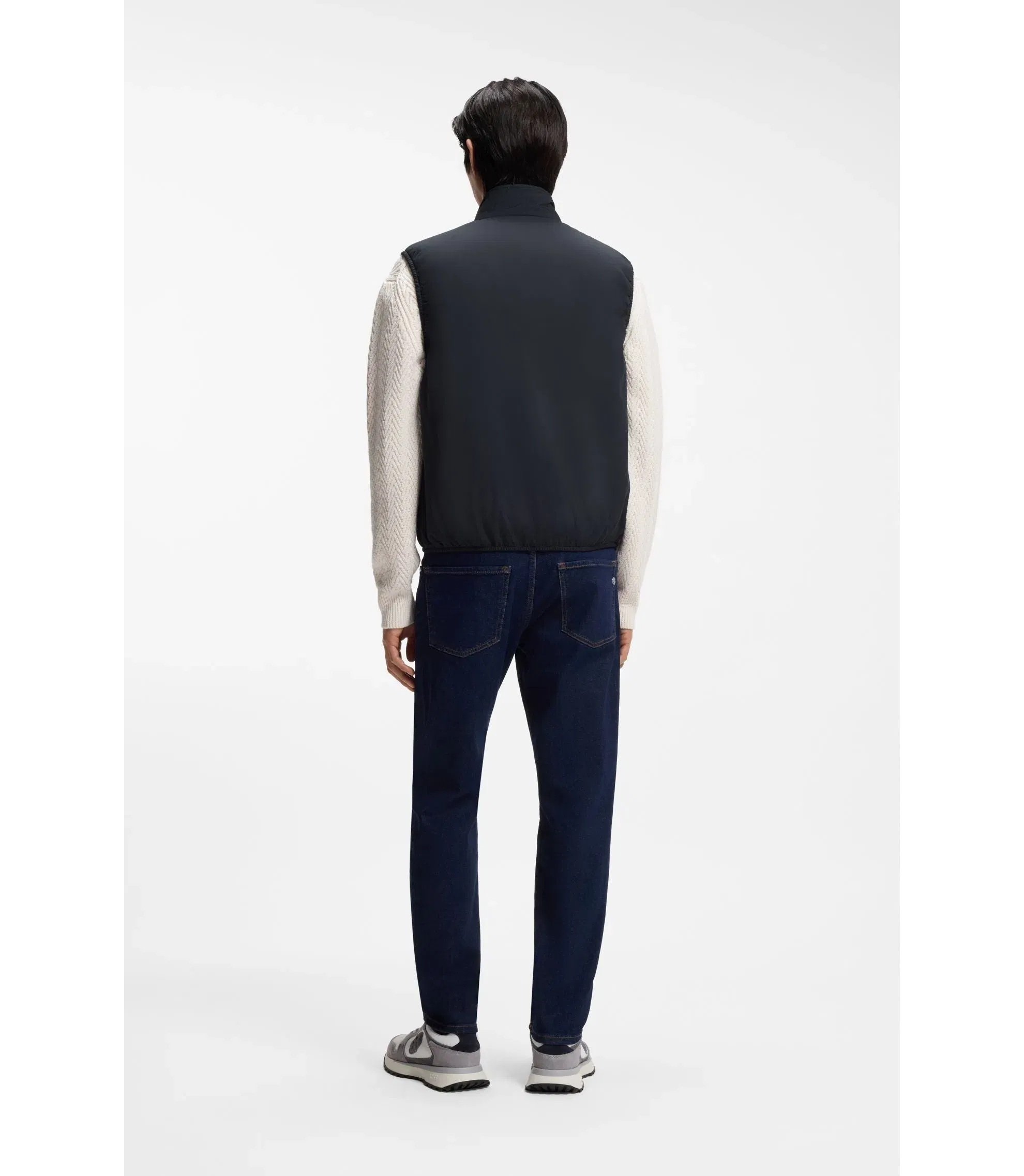 Boss Knit Trim Gilet With Water Repellent Finish Dark Blue