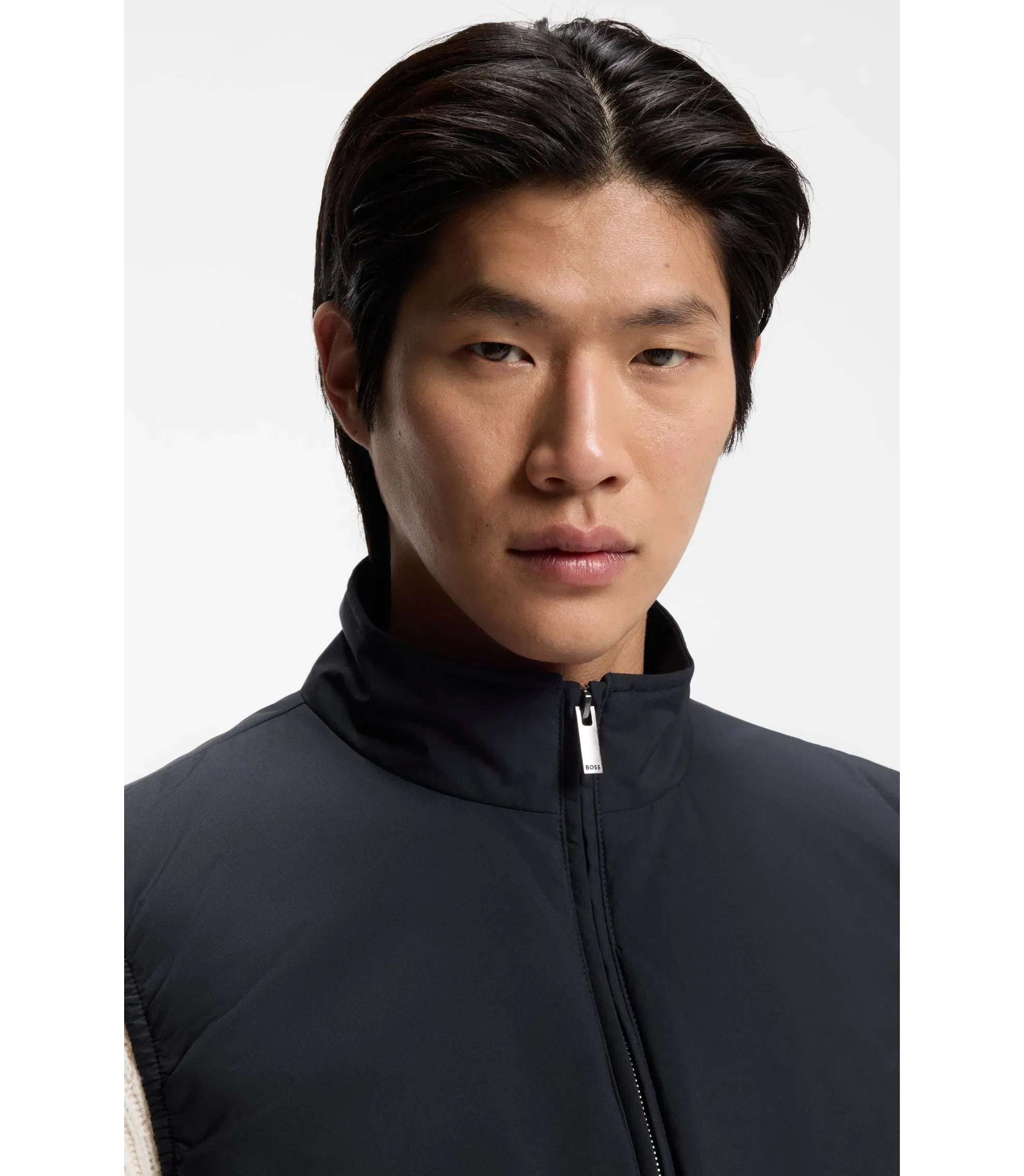 Boss Knit Trim Gilet With Water Repellent Finish Dark Blue