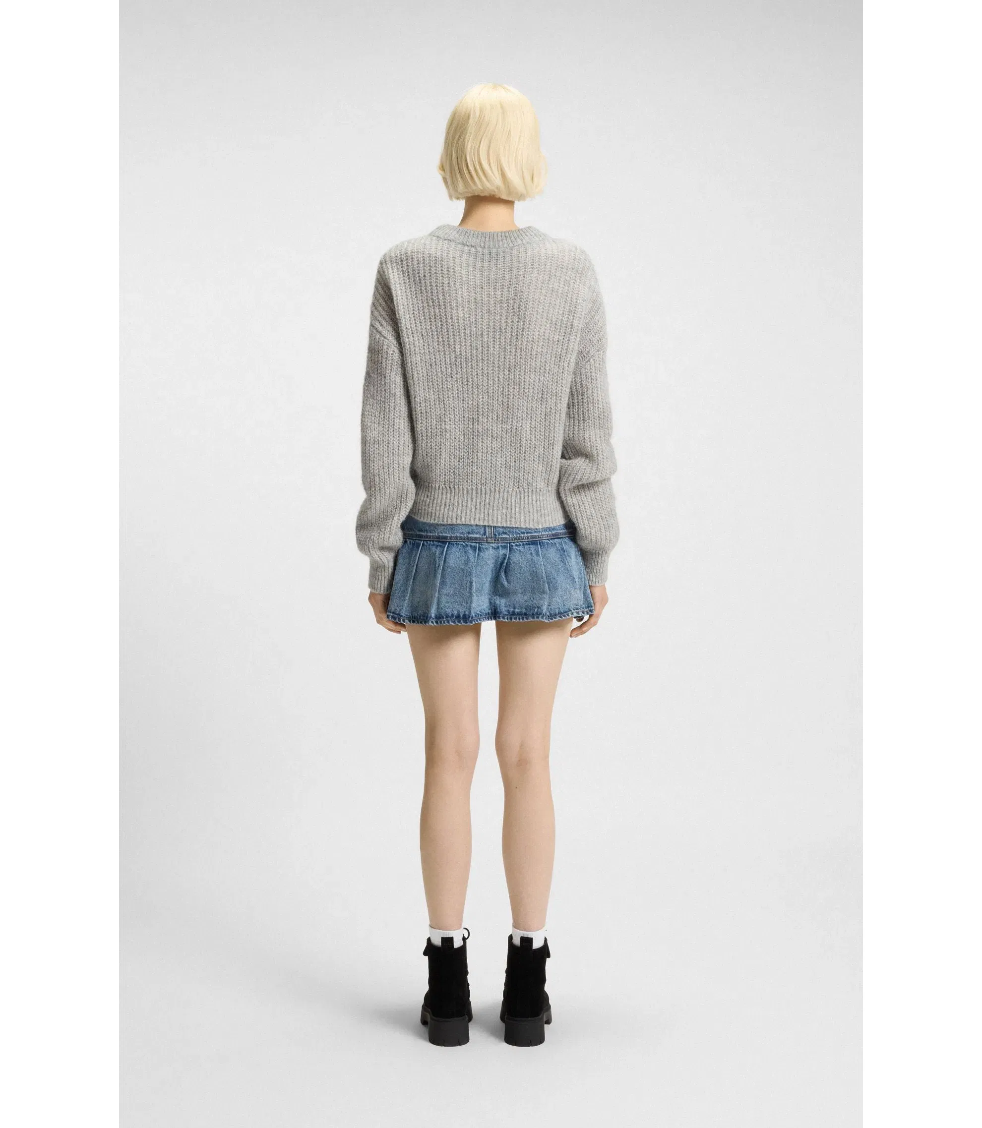 Hugo Knitted Sweater With Happy Hugo Badge Light Grey Women's