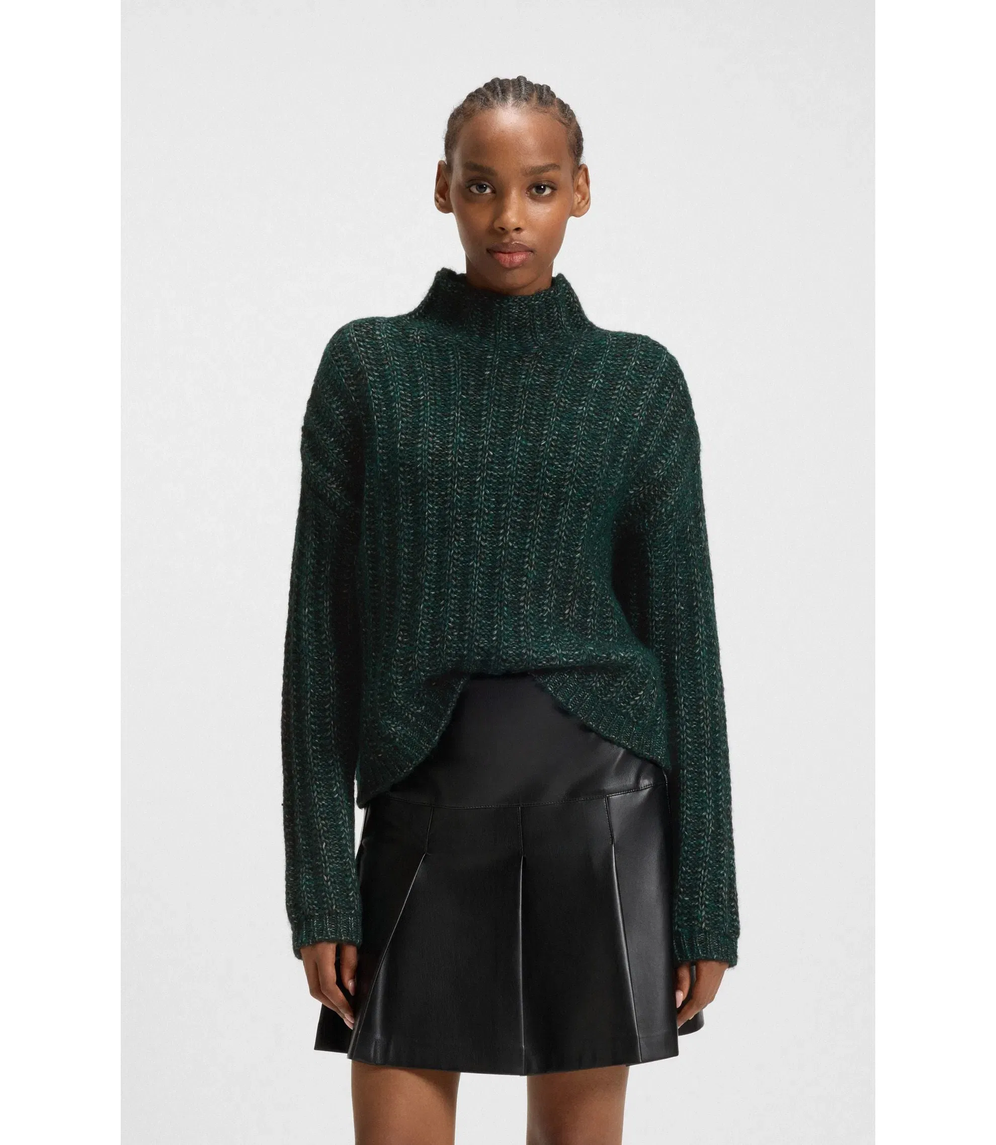 Hugo Knitted Sweater With Bold Ribbed Structure Dark Green Women's