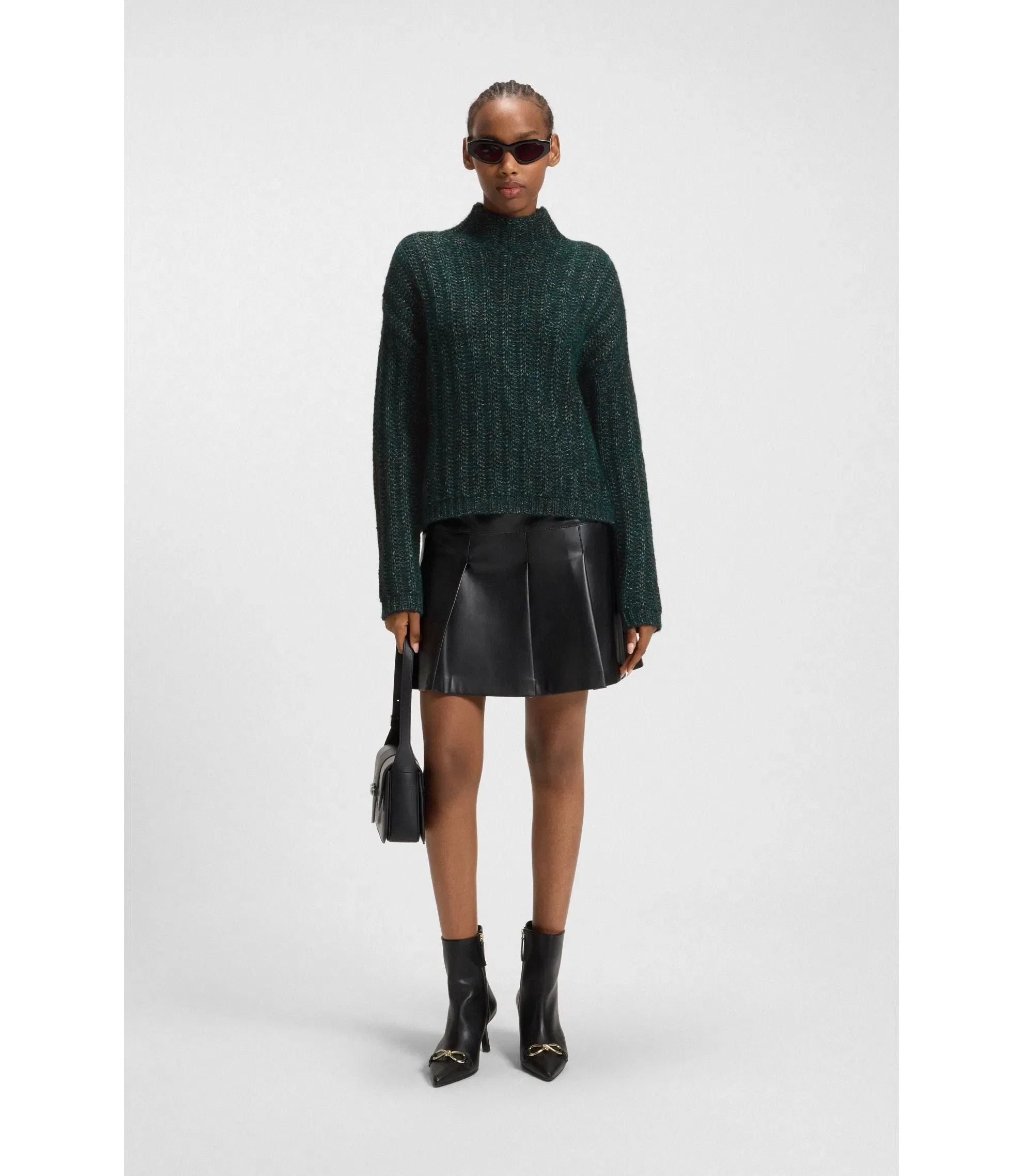 Hugo Knitted Sweater With Bold Ribbed Structure Dark Green Women's