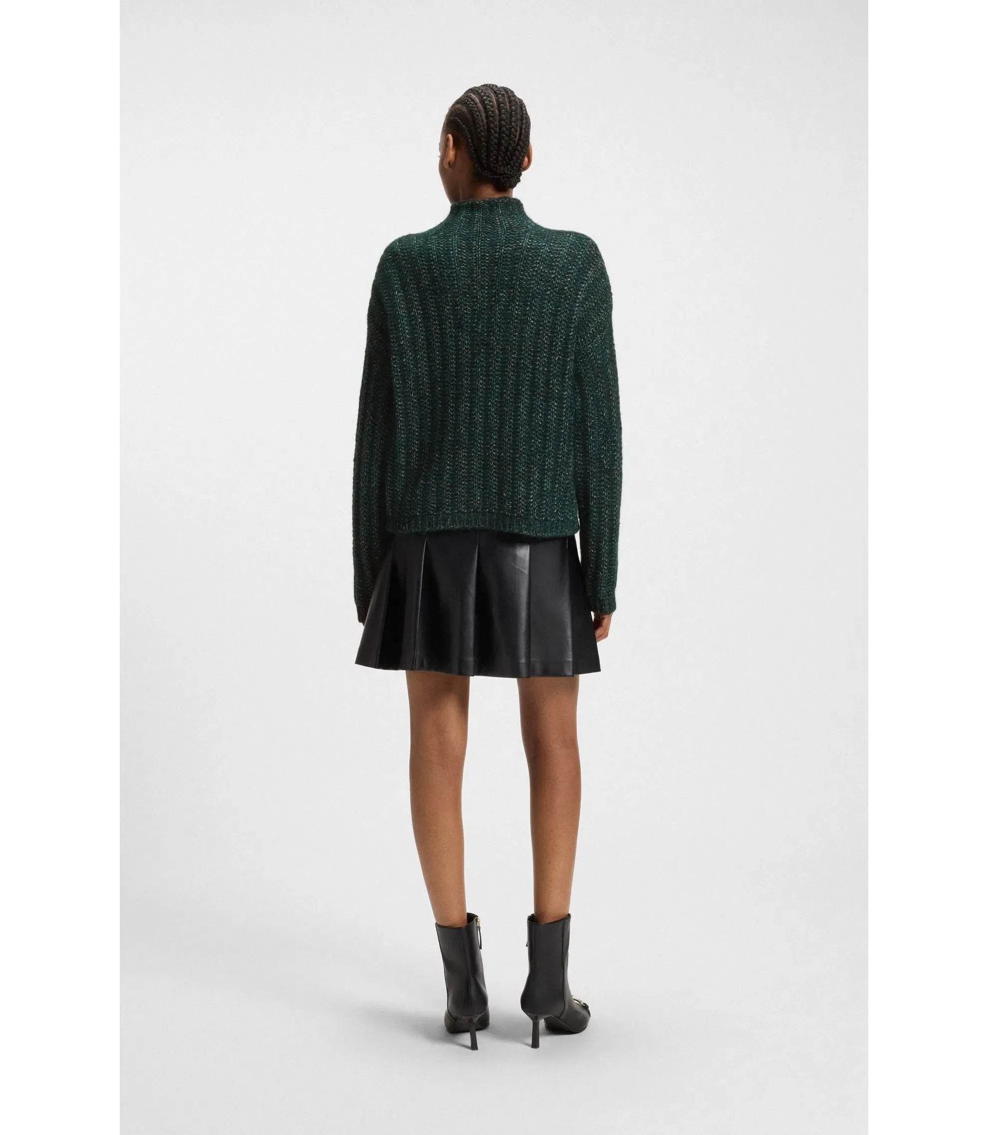 Hugo Knitted Sweater With Bold Ribbed Structure Dark Green Women's
