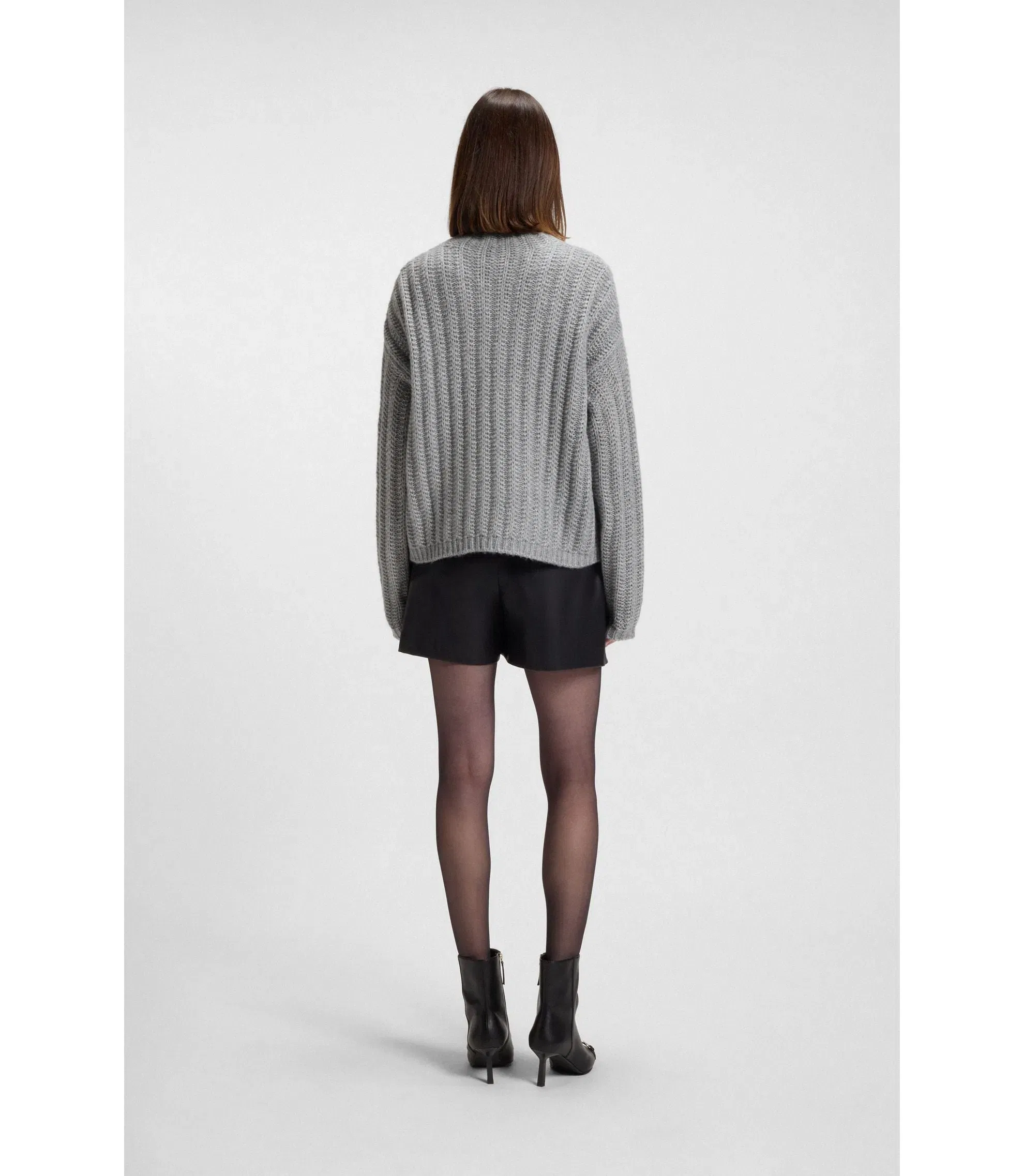 Hugo Knitted Sweater With Bold Ribbed Structure Grey Women's