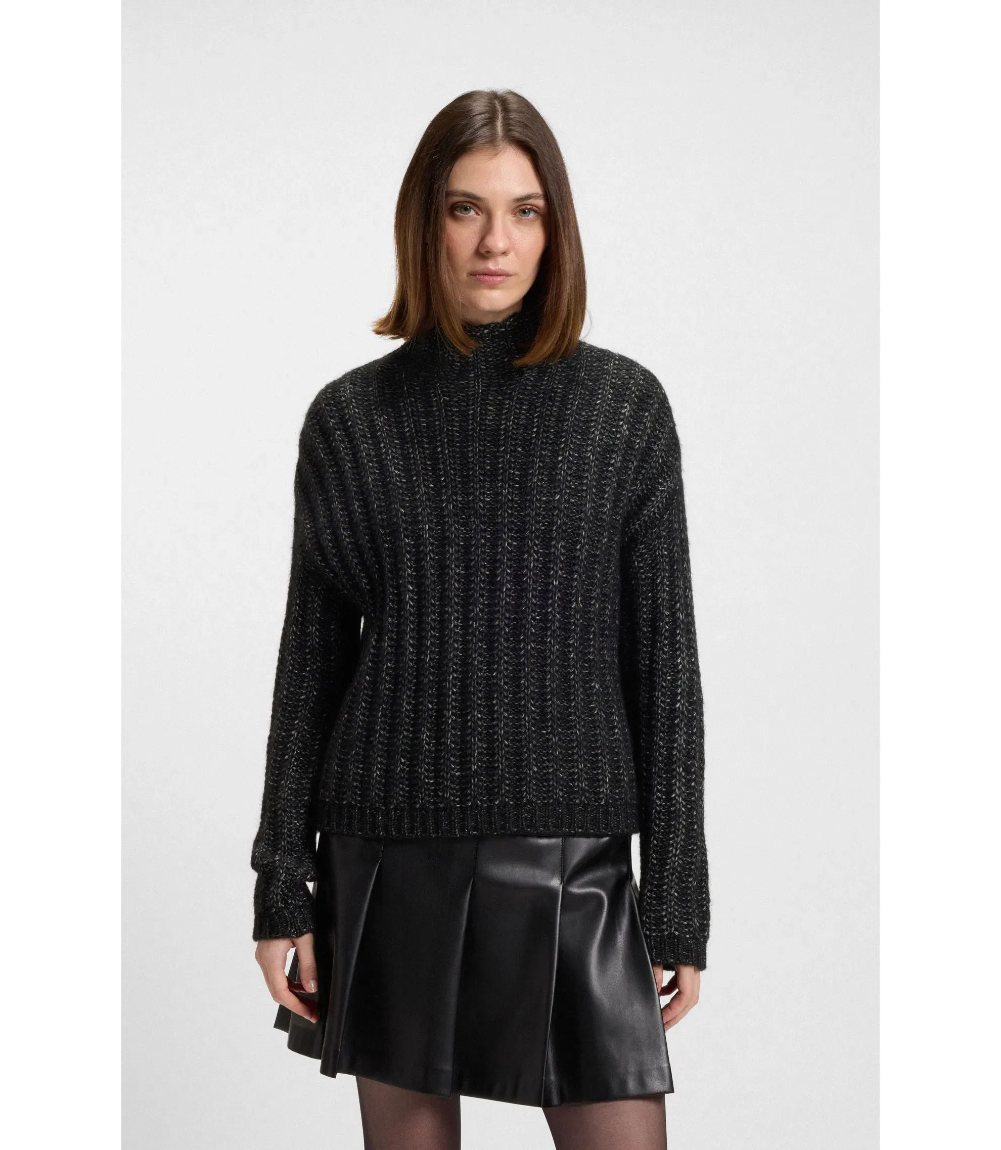 Hugo Knitted Sweater With Bold Ribbed Structure Black Women's