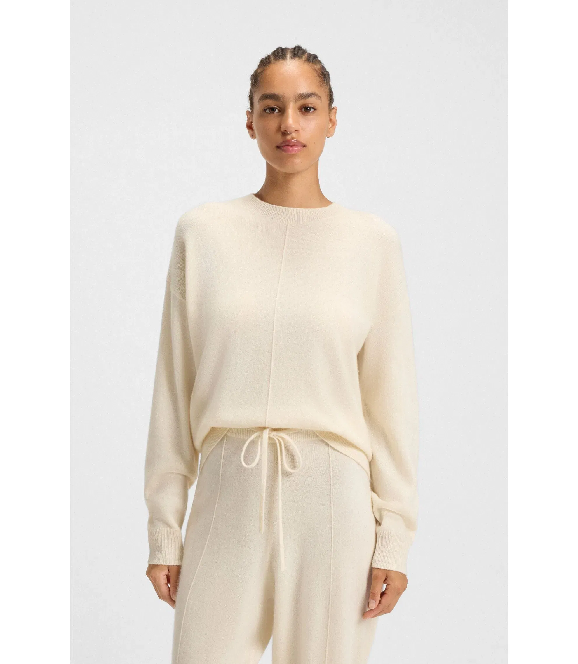 Boss Knitted Sweater In 100 Cashmere White Women's