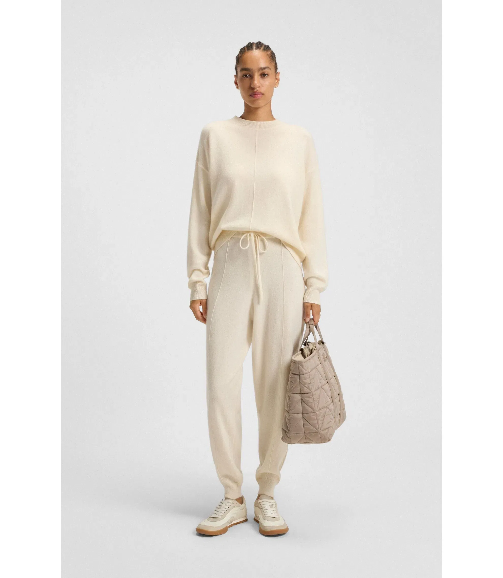 Boss Knitted Sweater In 100 Cashmere White Women's