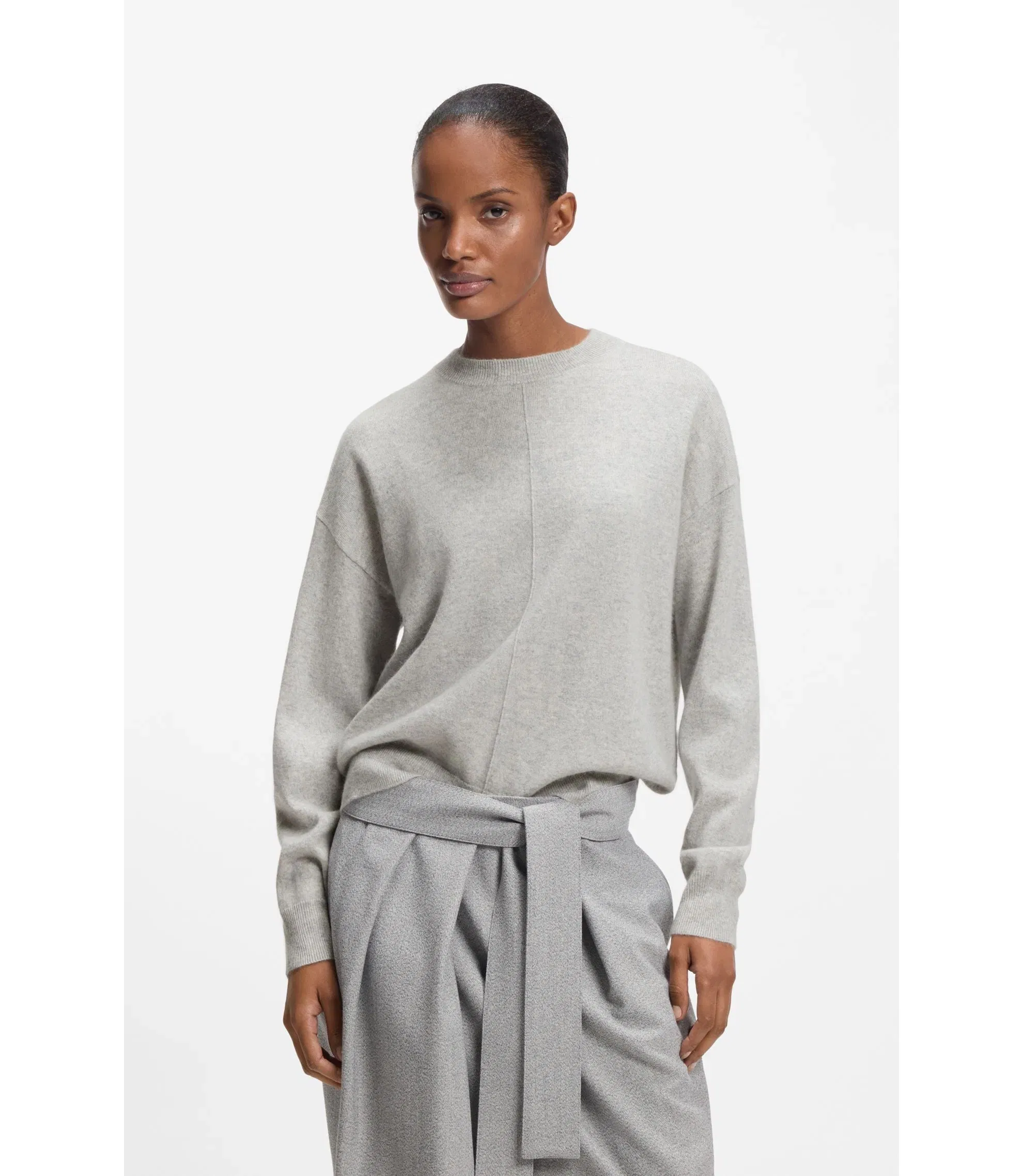 Boss Knitted Sweater In 100 Cashmere Light Grey Women's