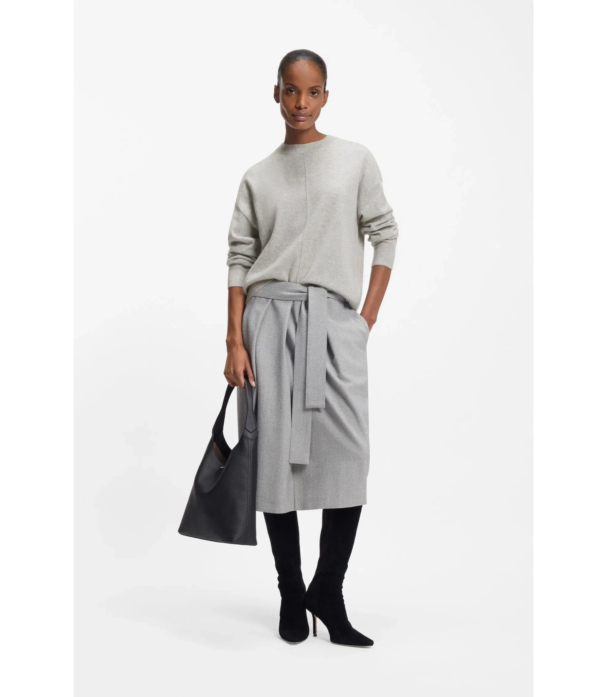 Boss Knitted Sweater In 100 Cashmere Light Grey Women's