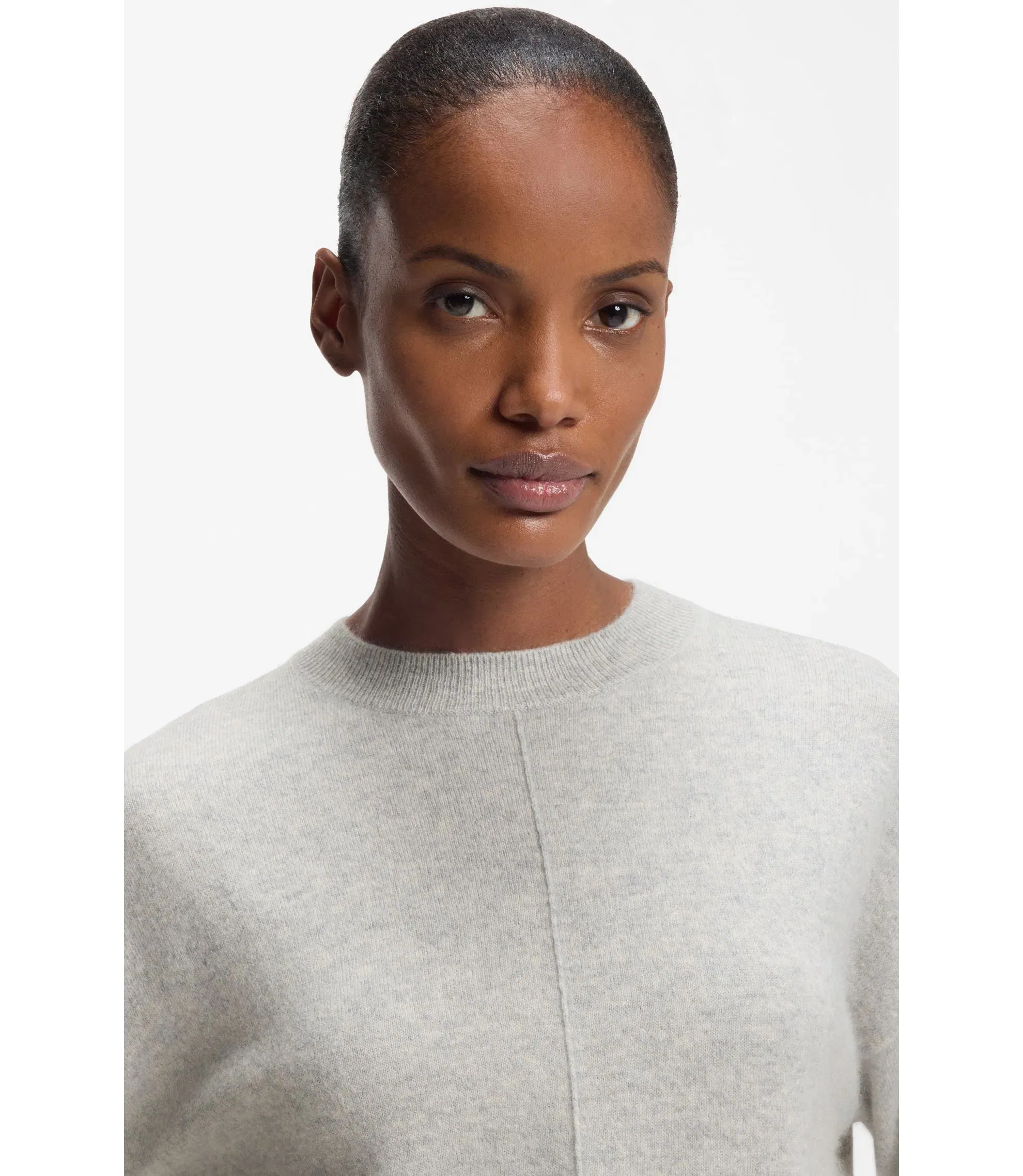 Boss Knitted Sweater In 100 Cashmere Light Grey Women's