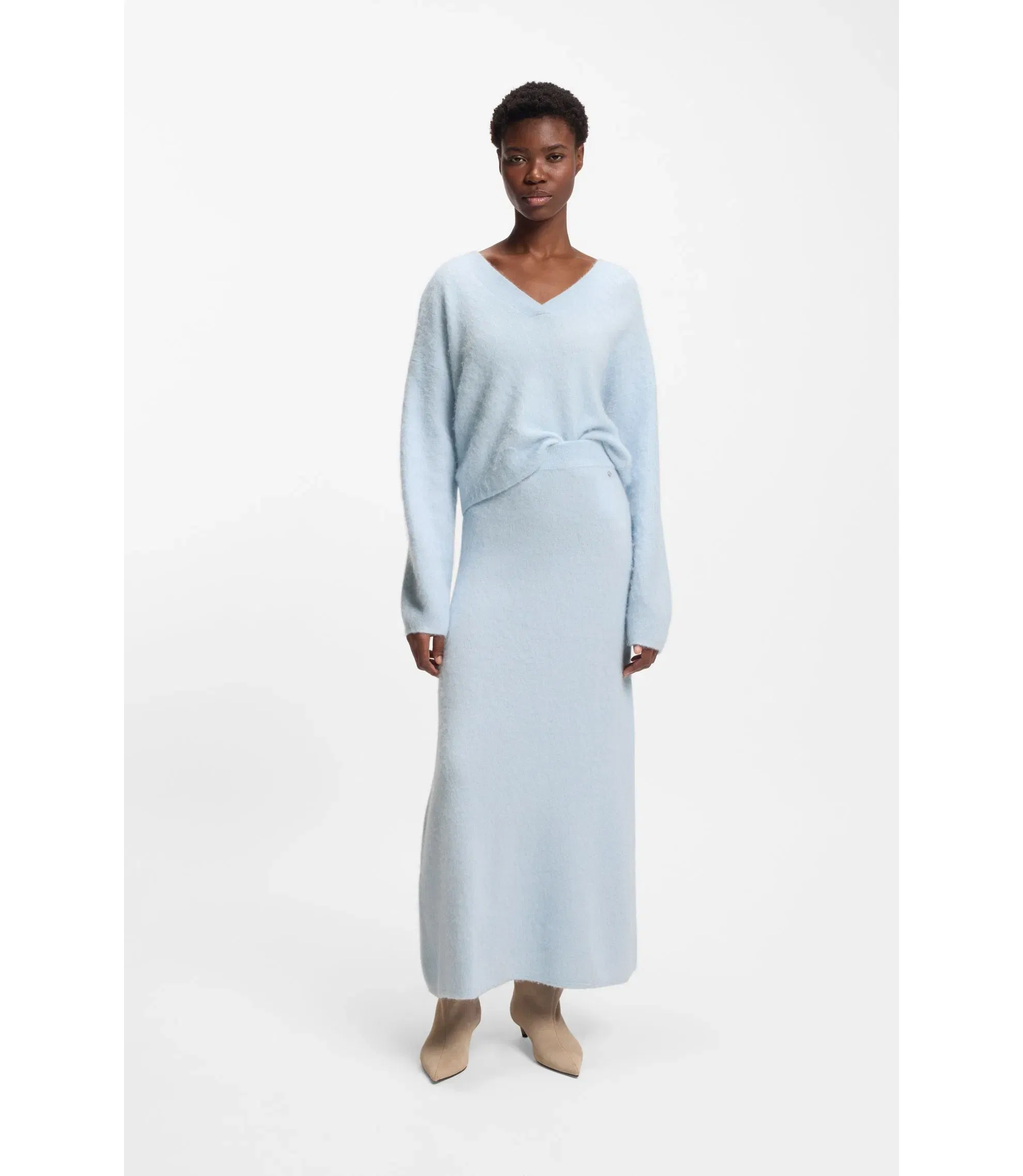Boss Knitted Skirt With Logo Charm Light Blue Women's