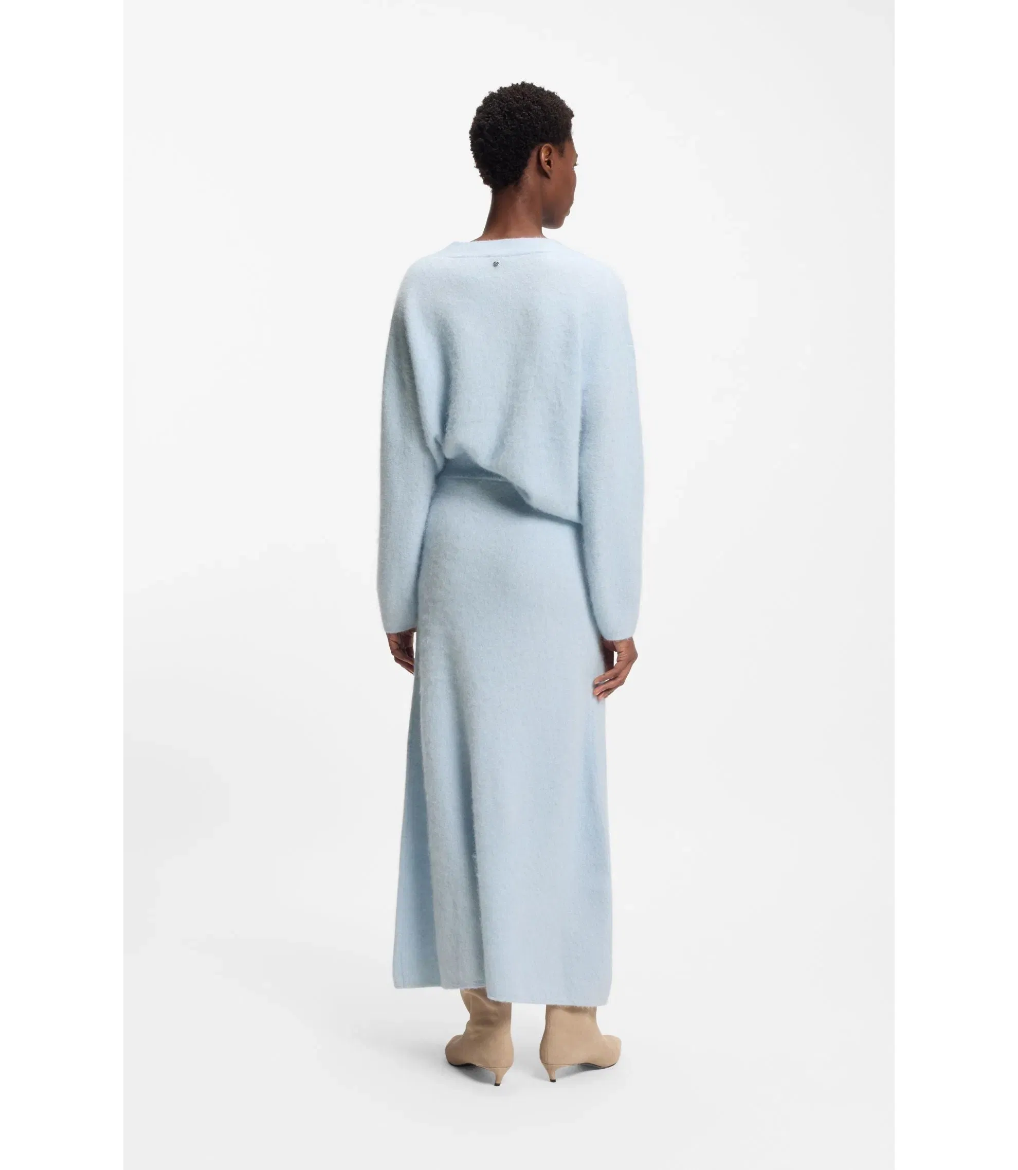 Boss Knitted Skirt With Logo Charm Light Blue Women's