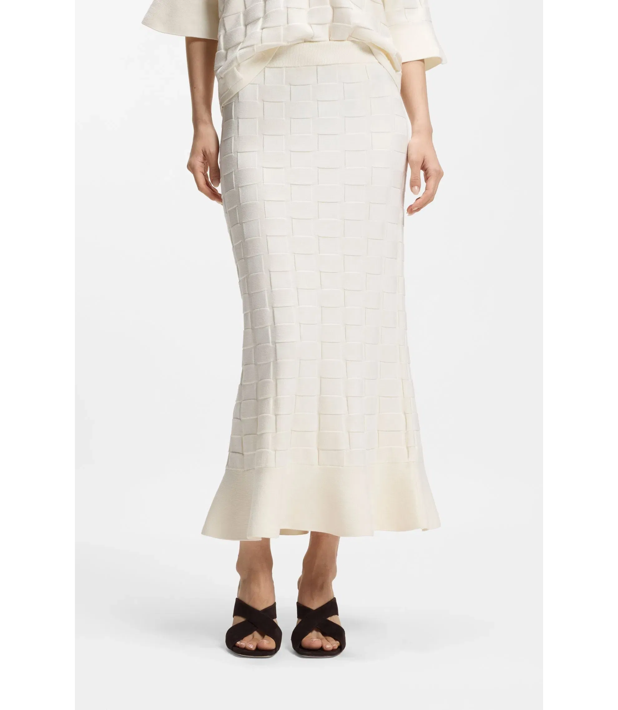 Boss Knitted Skirt With Check Texture White Women's