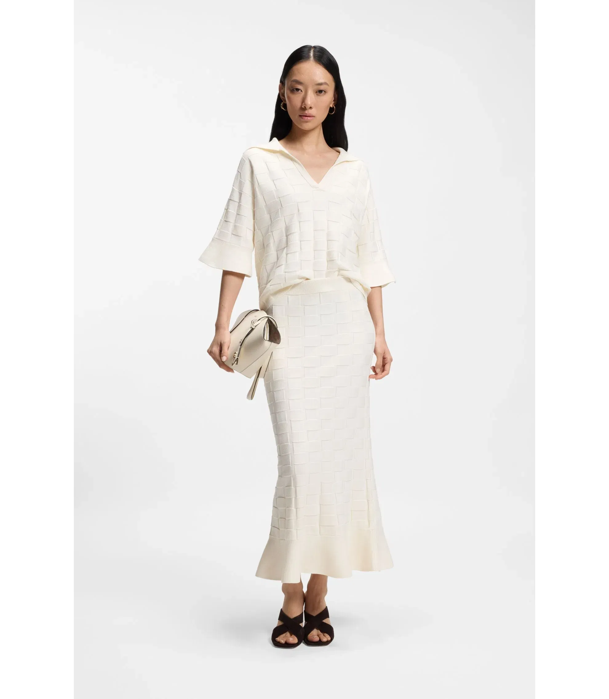 Boss Knitted Skirt With Check Texture White Women's