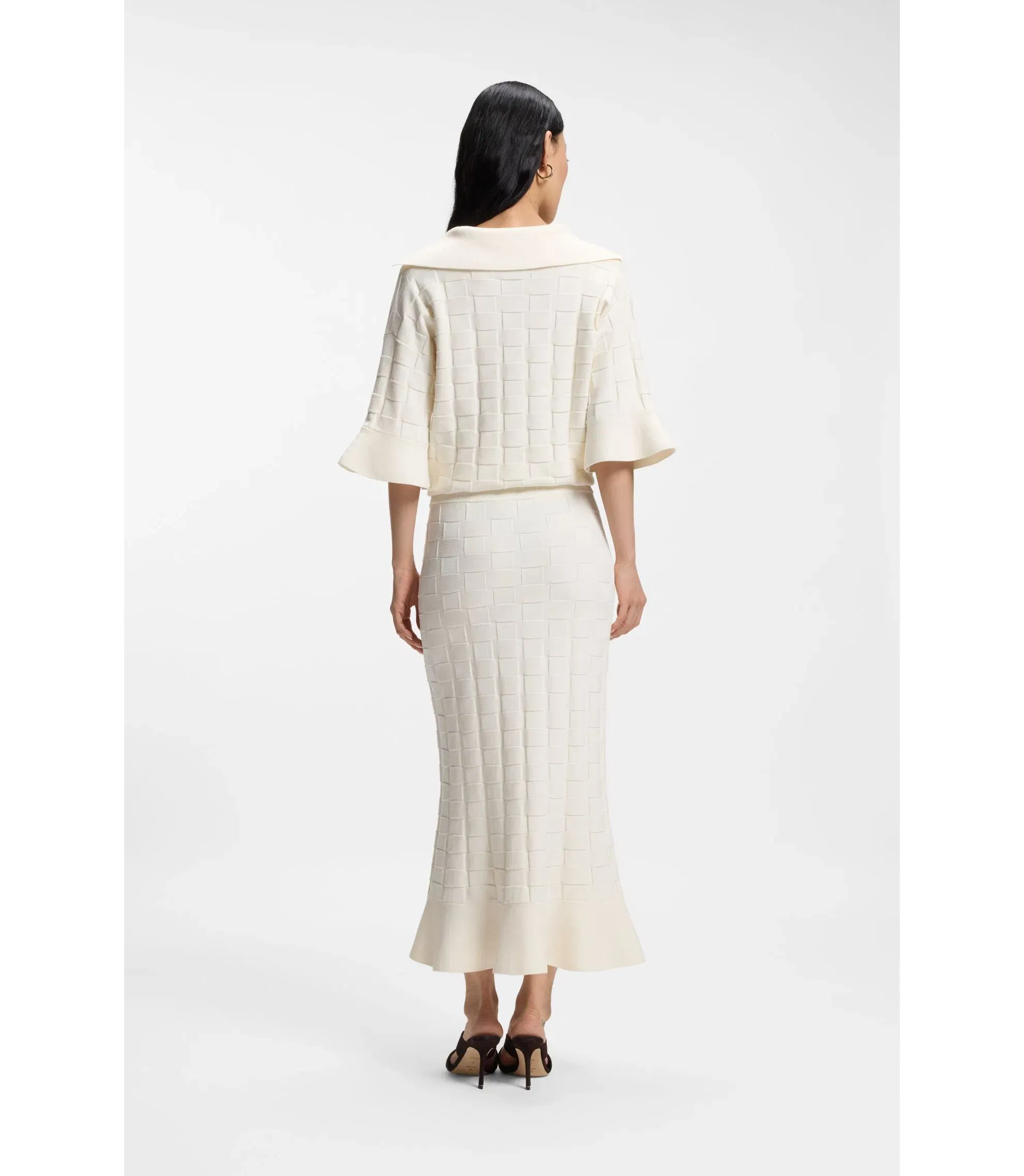 Boss Knitted Skirt With Check Texture White Women's