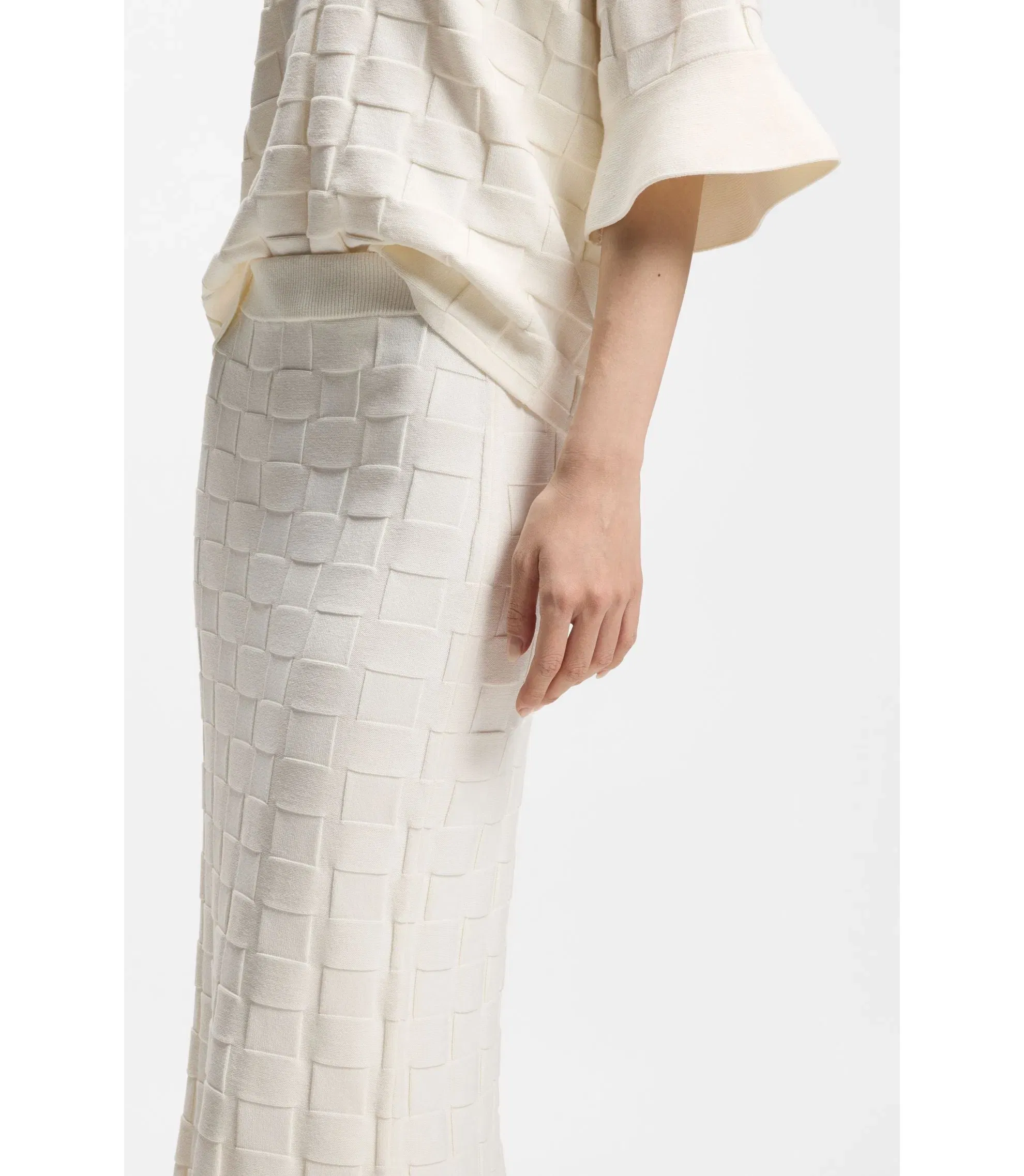 Boss Knitted Skirt With Check Texture White Women's