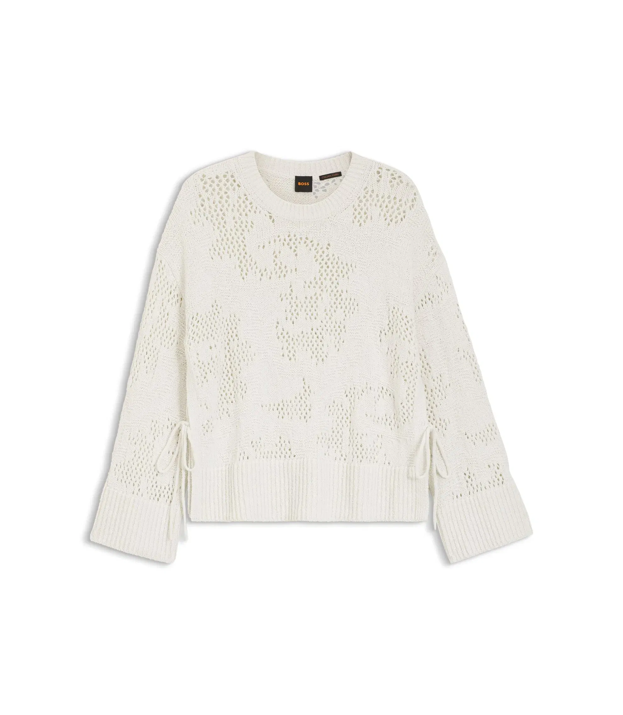 Boss Knitted Pattern Sweater In A Cotton Blend White Women's