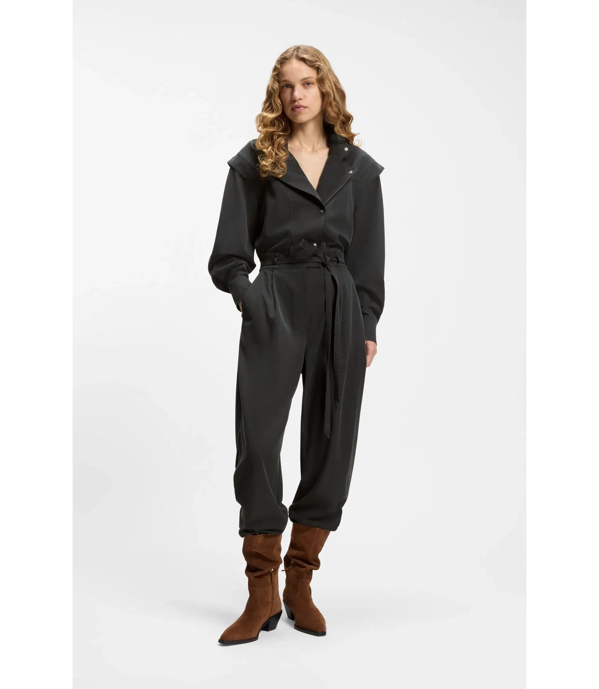 Boss Jumpsuit In Sandwashed Fabric Light Grey Women's