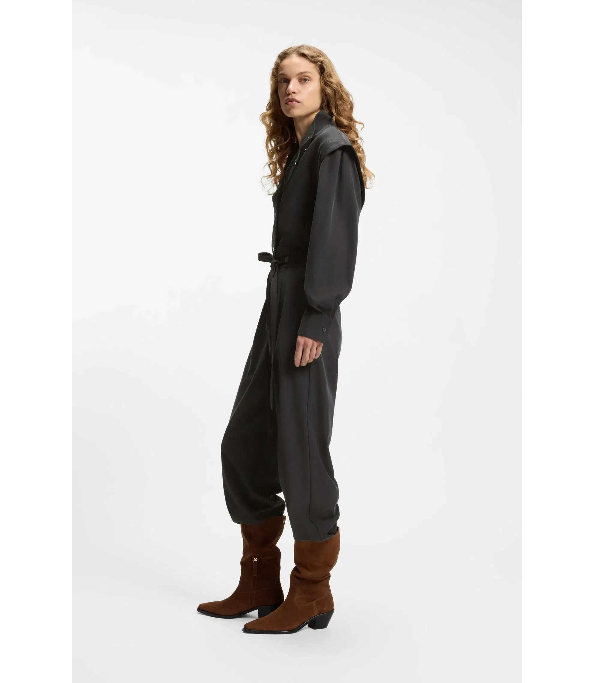Boss Jumpsuit In Sandwashed Fabric Light Grey Women's