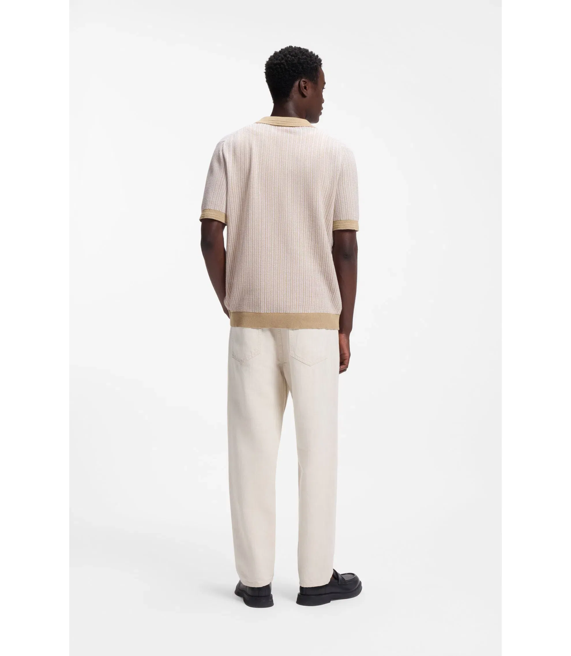 Hugo Johhny Collar Sweater In Cotton And Linen Beige