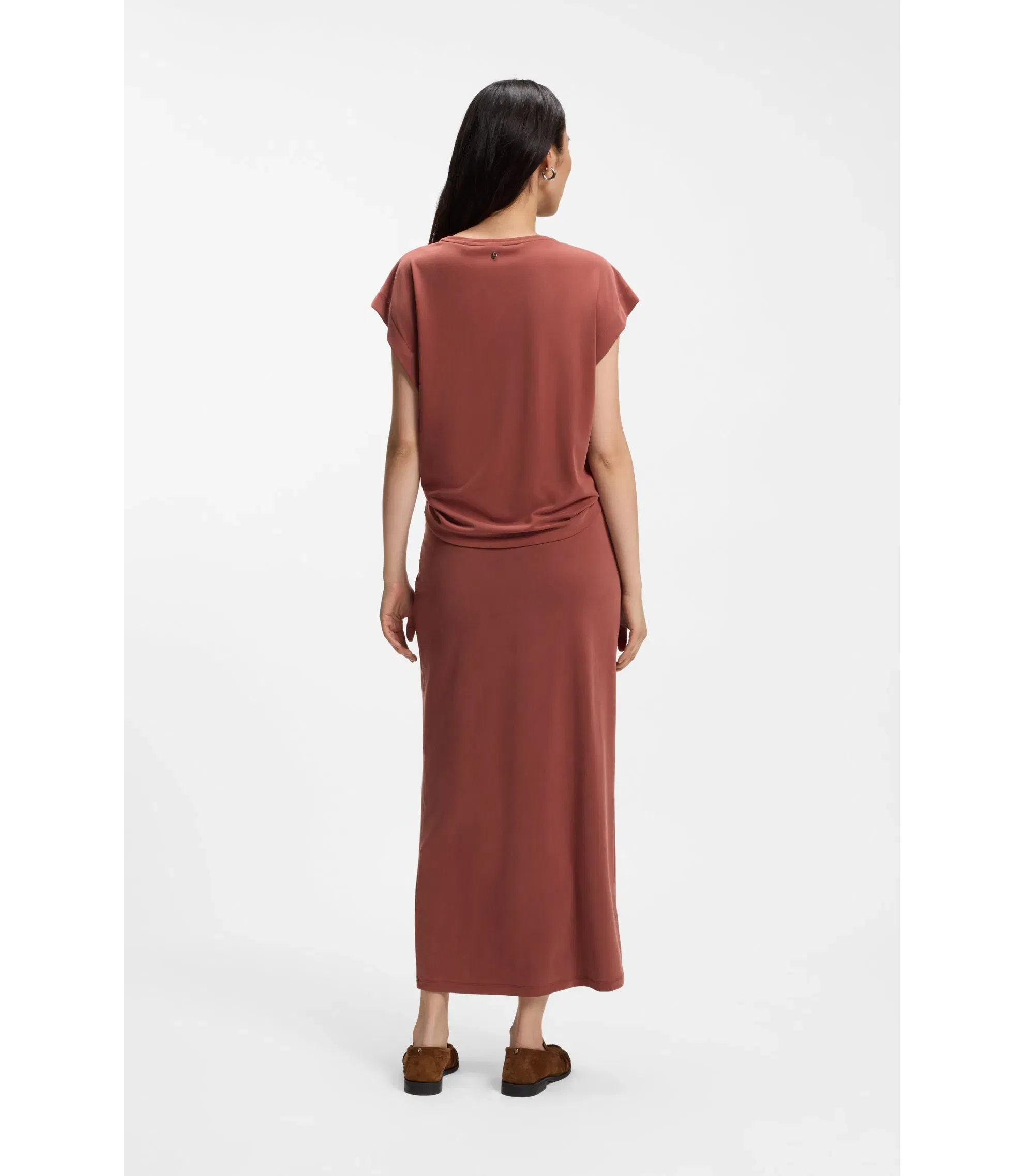 Boss Jersey T-Shirt With Side Twist Detail Dark Red Women's