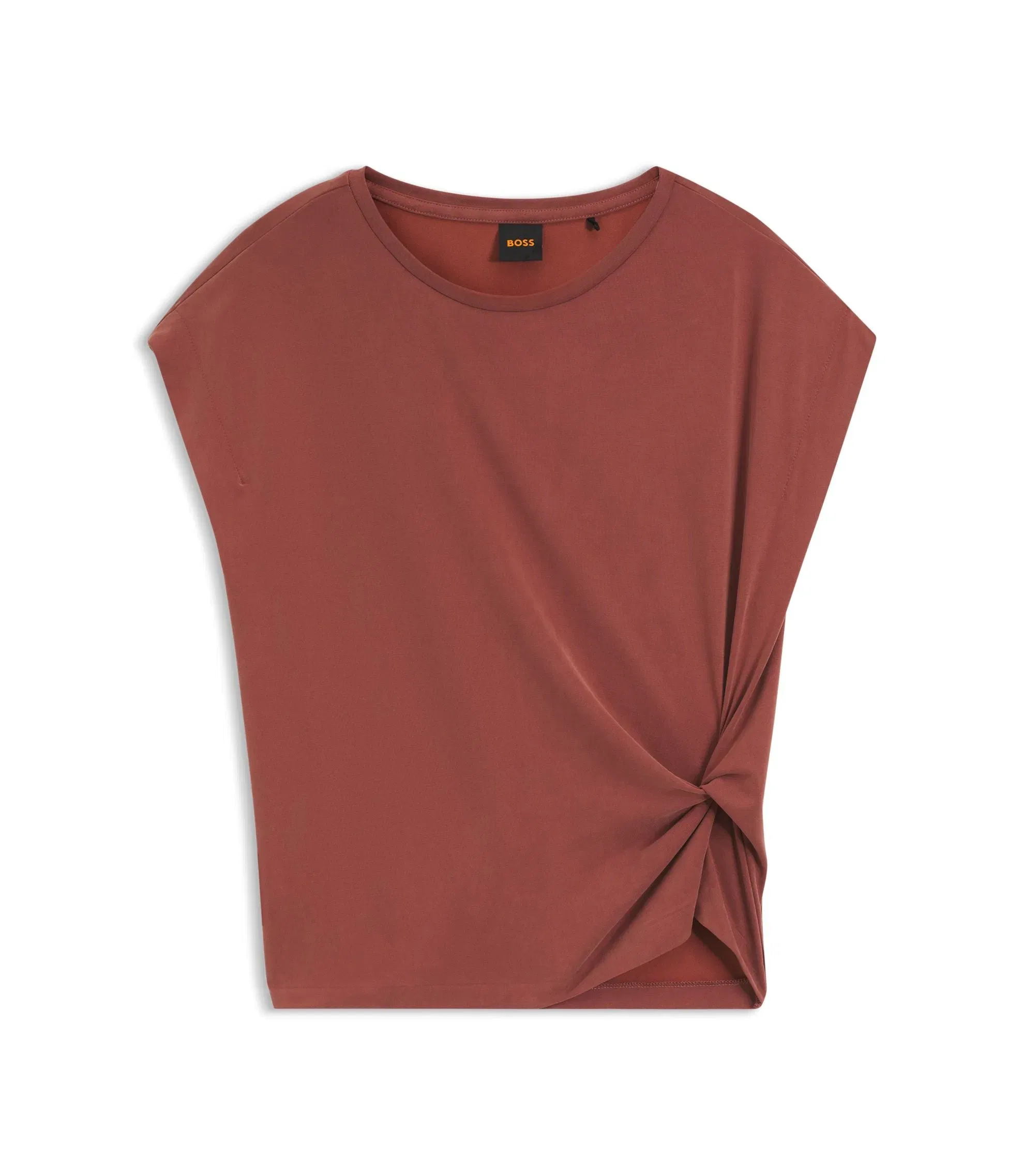 Boss Jersey T-Shirt With Side Twist Detail Dark Red Women's