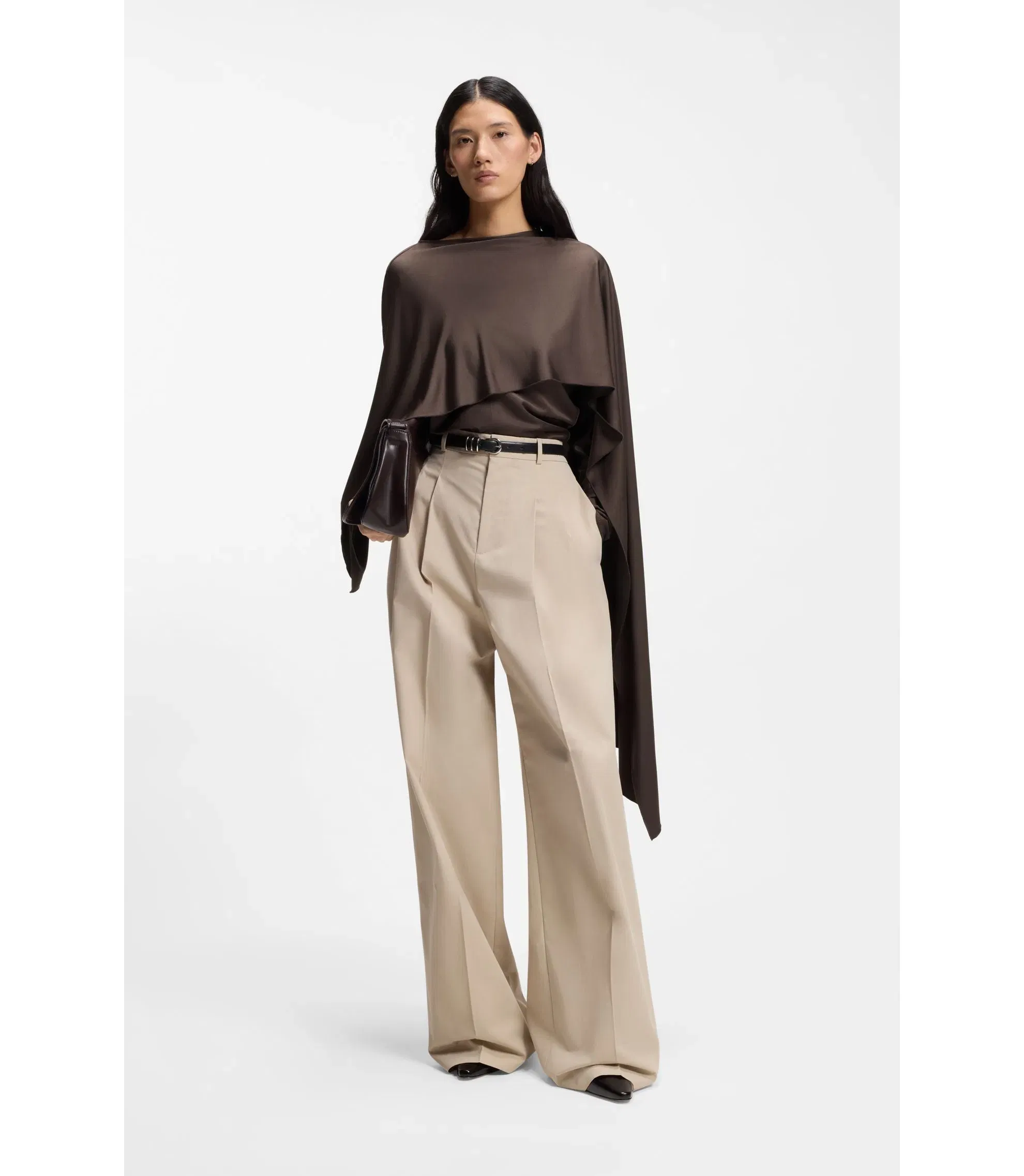 Boss Jersey Top With A Draped Scarf Detail Dark Brown Women's