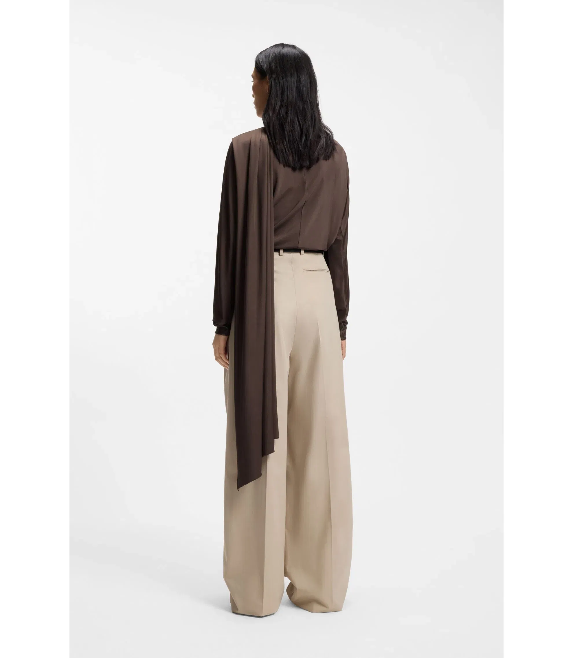 Boss Jersey Top With A Draped Scarf Detail Dark Brown Women's