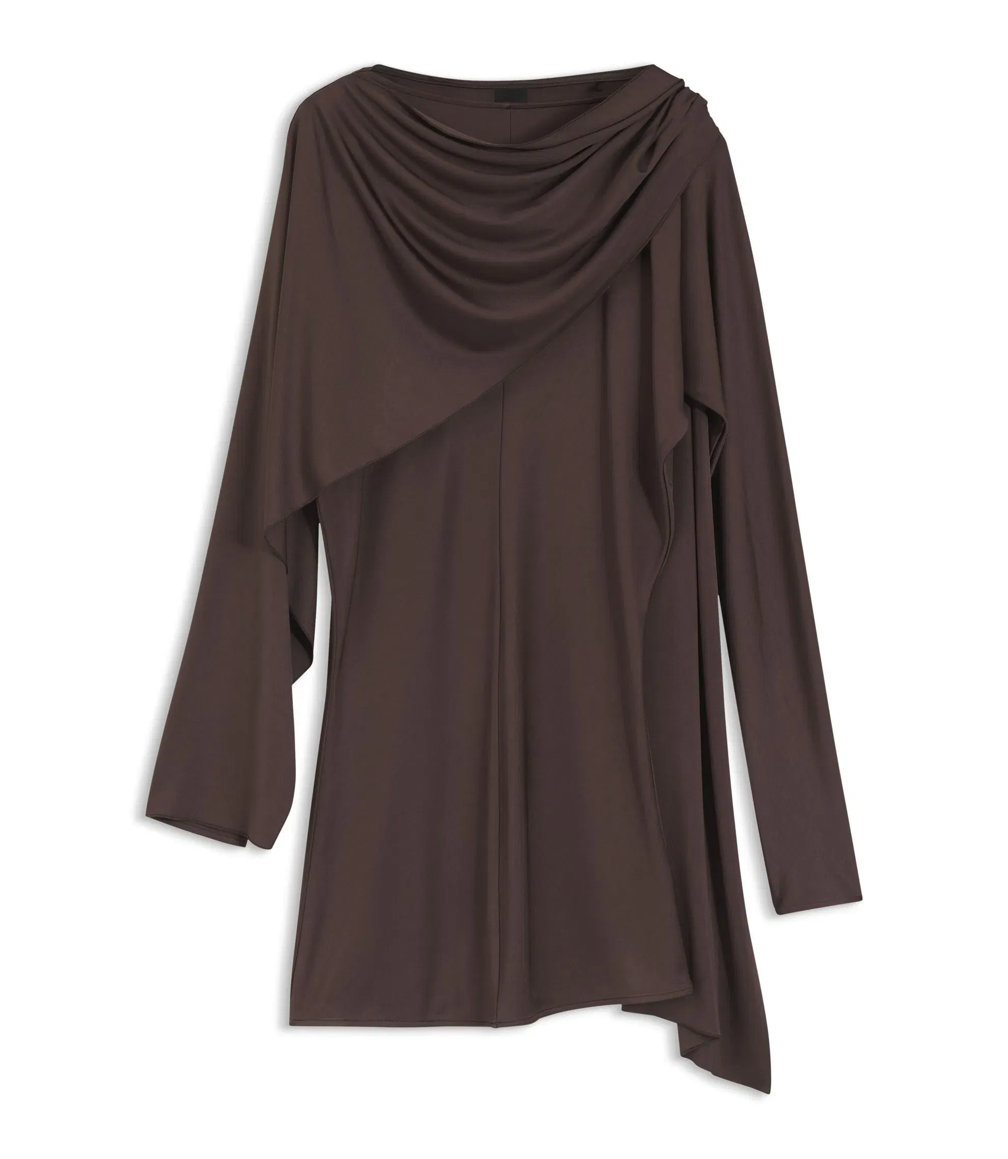 Boss Jersey Top With A Draped Scarf Detail Dark Brown Women's
