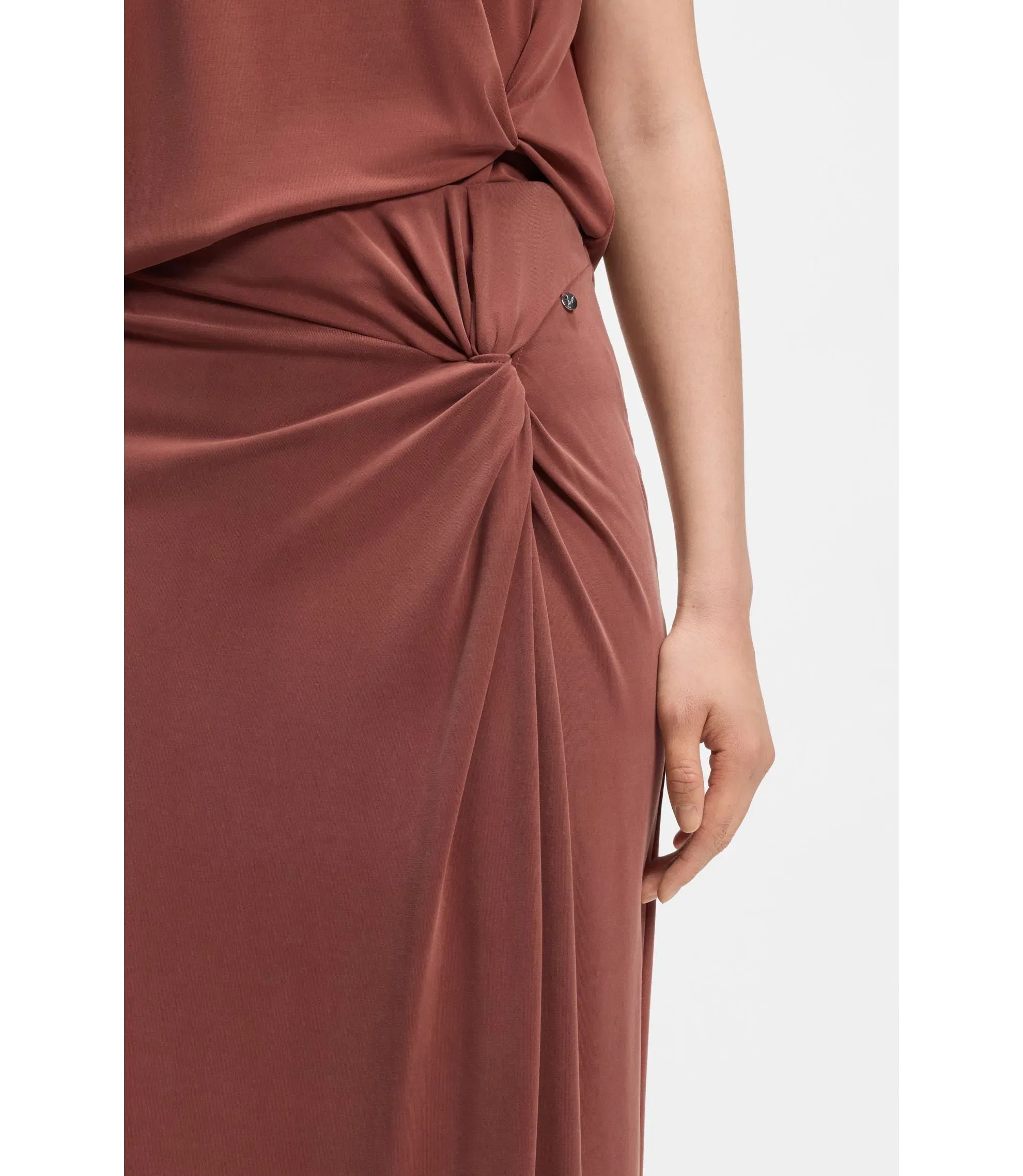 Boss Jersey Maxi Skirt With Twist Detail Dark Red Women's