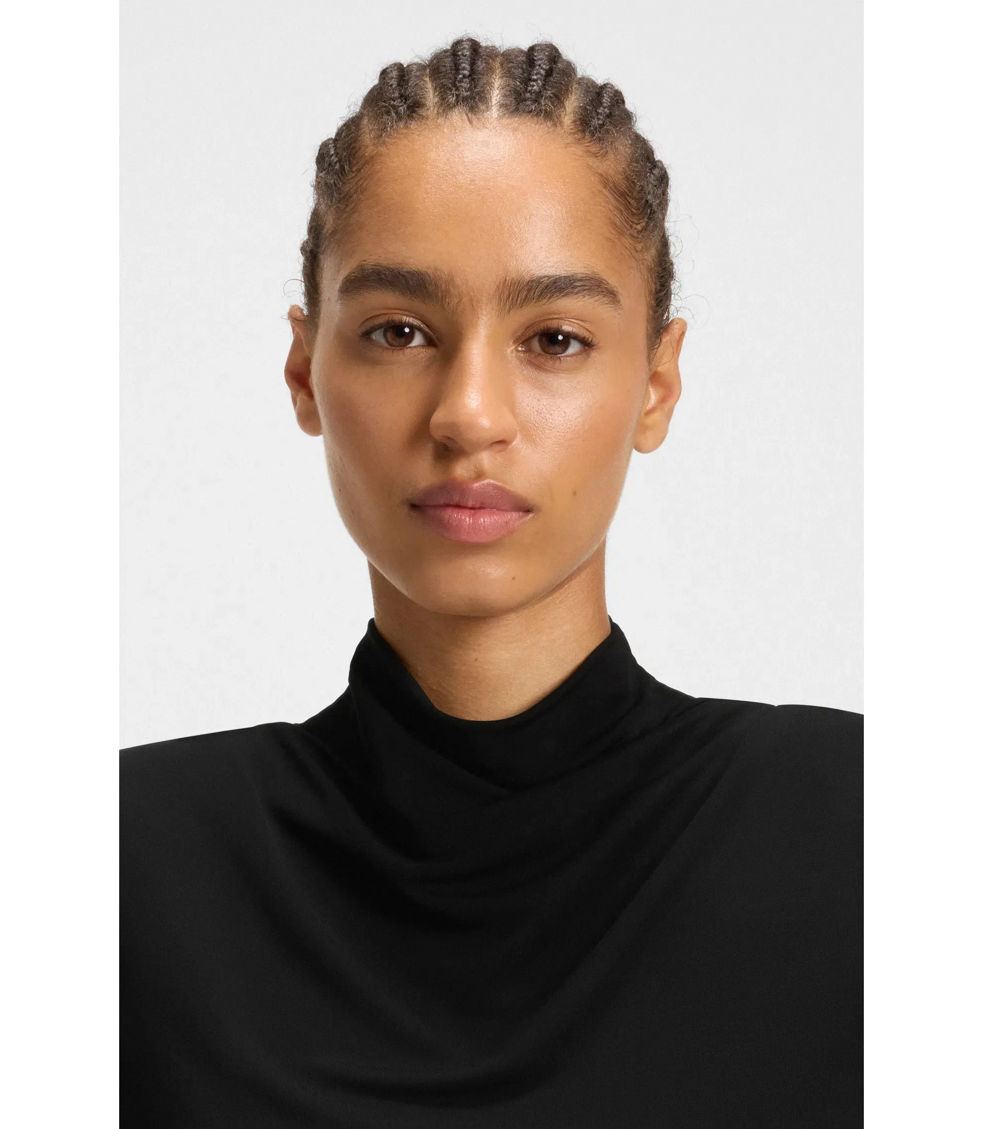 Boss Jersey Dress With Feathered Pliss Pleats Black Women's
