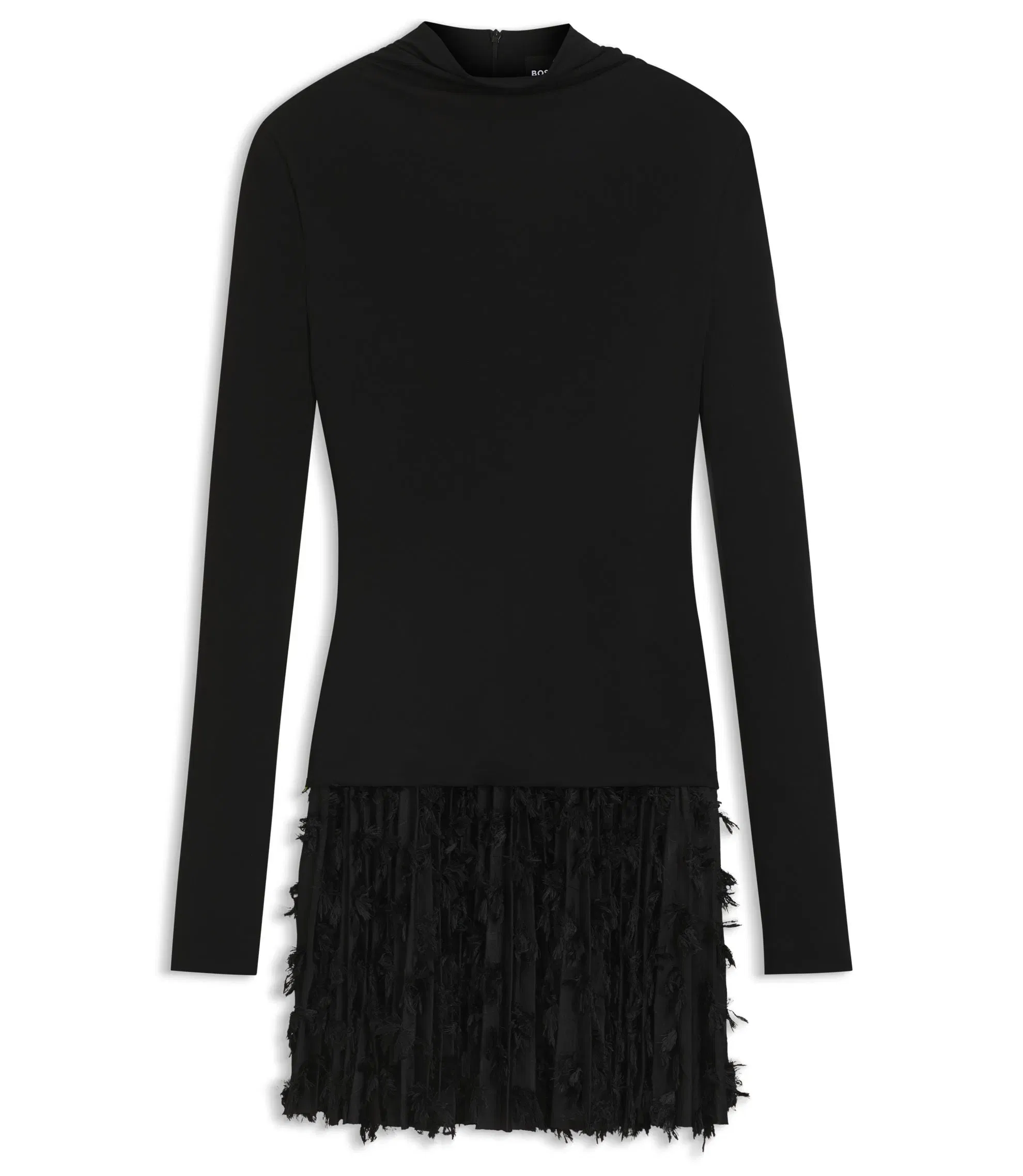Boss Jersey Dress With Feathered Pliss Pleats Black Women's