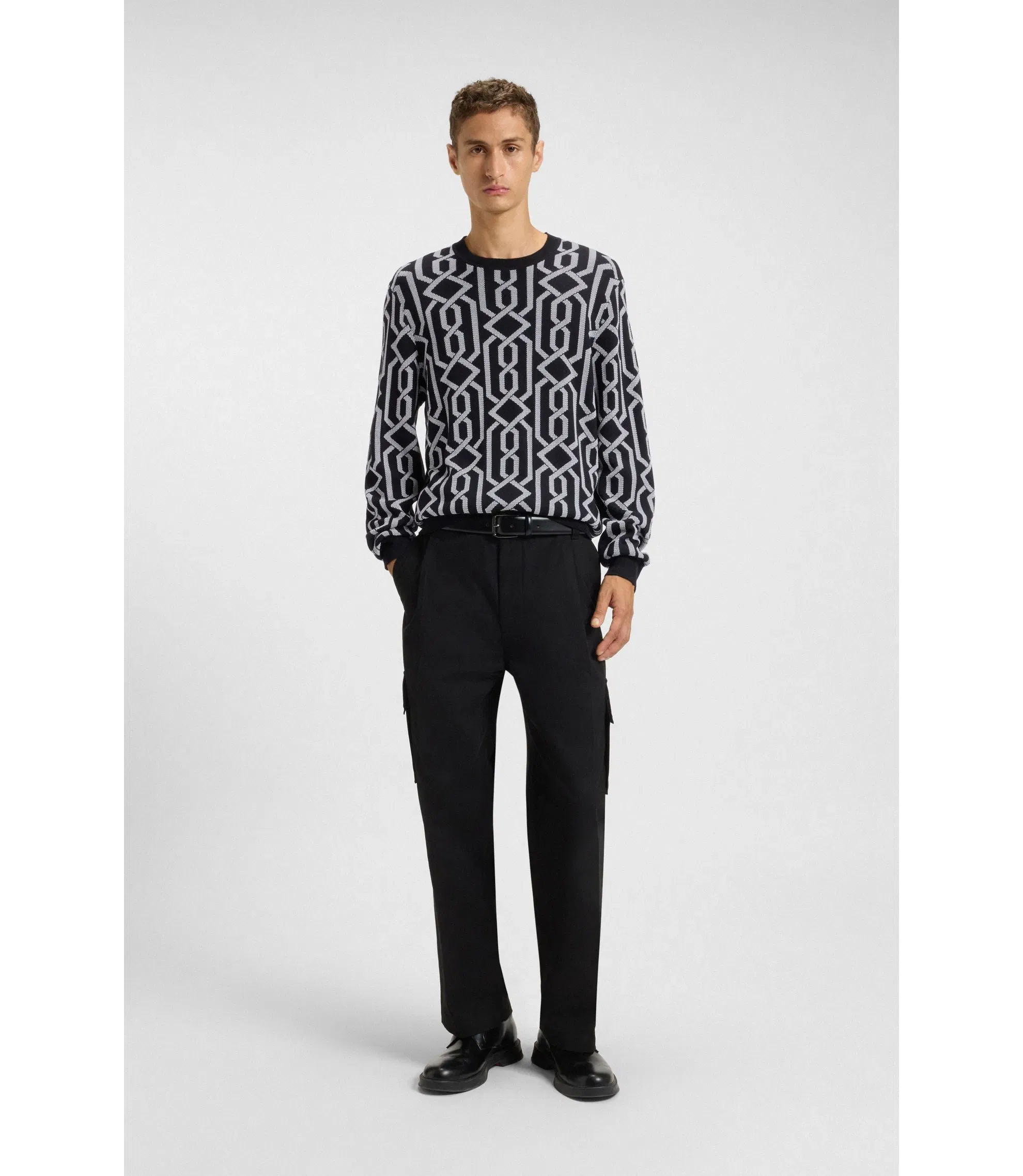 Hugo Jacquard Pattern Sweater In A Regular Fit Black