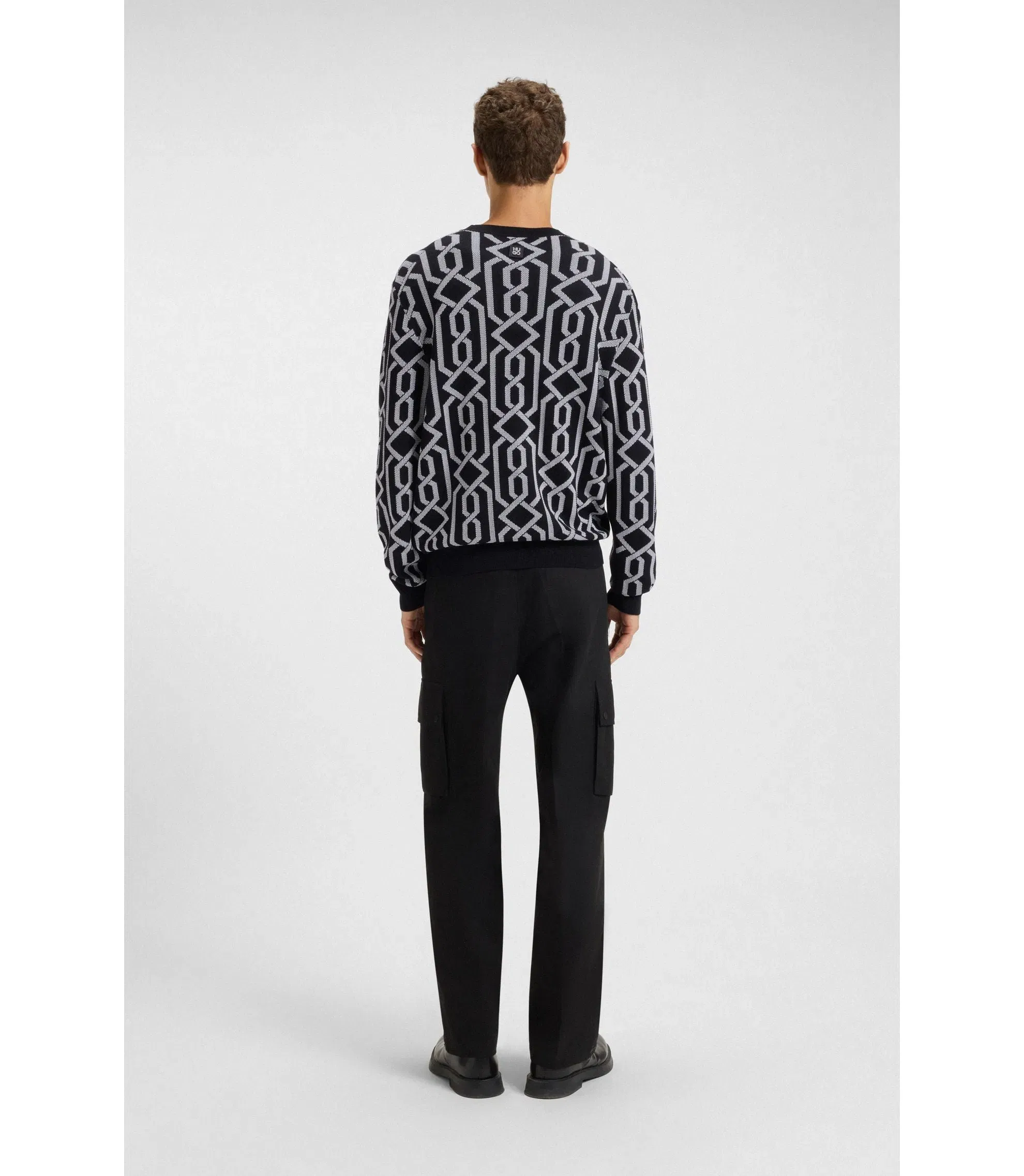 Hugo Jacquard Pattern Sweater In A Regular Fit Black