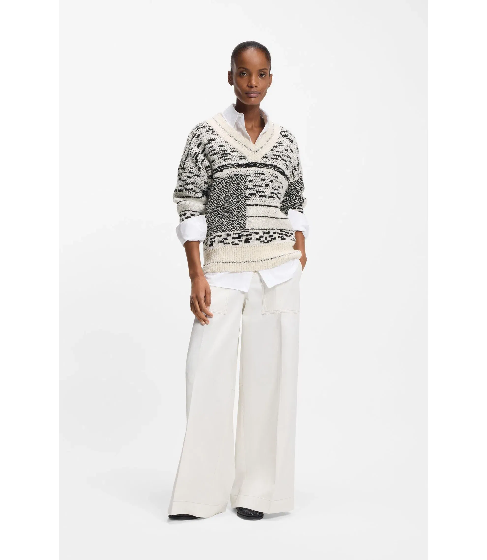 Boss Jacquard Pattern Sweater In A Cotton Blend Patterned Women's
