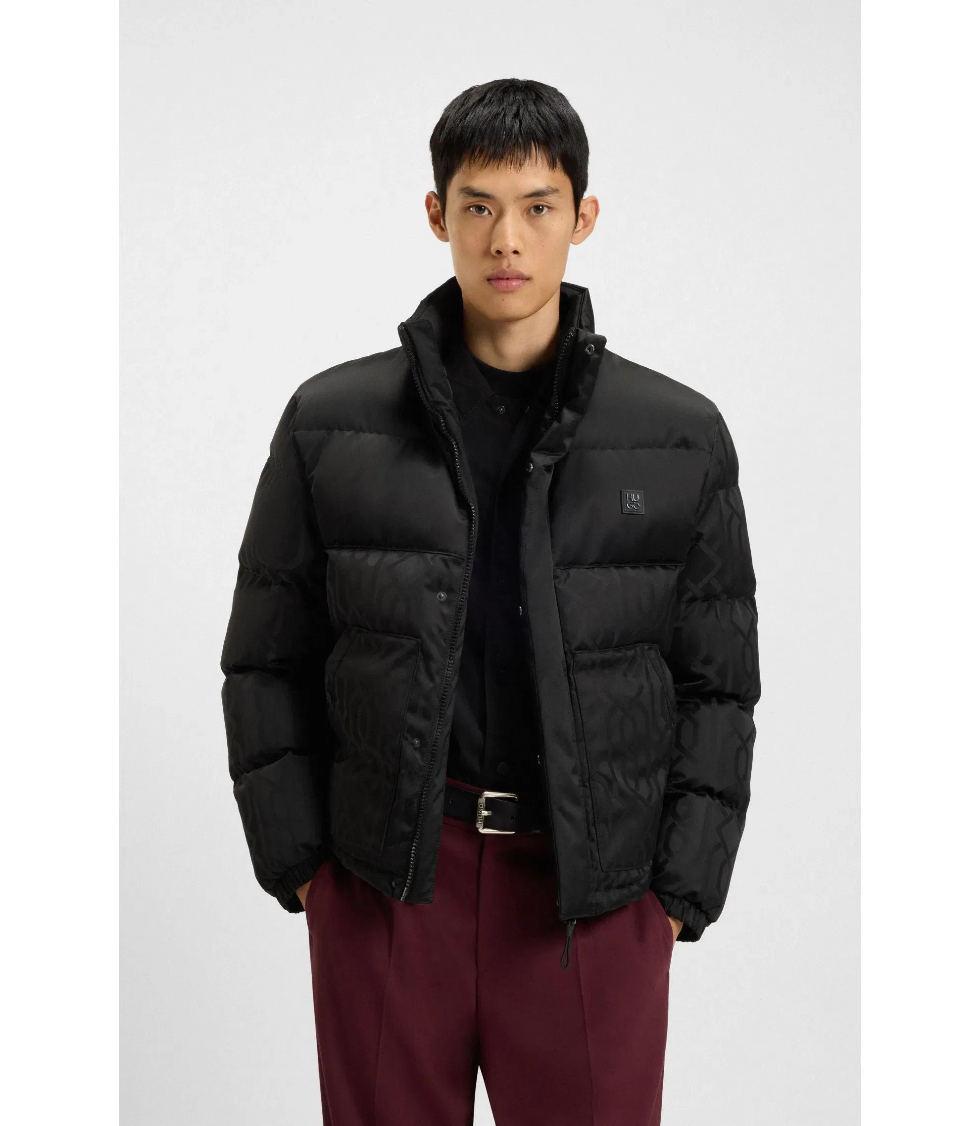 Hugo Jacquard Pattern Jacket With Water Repellent Finish Black