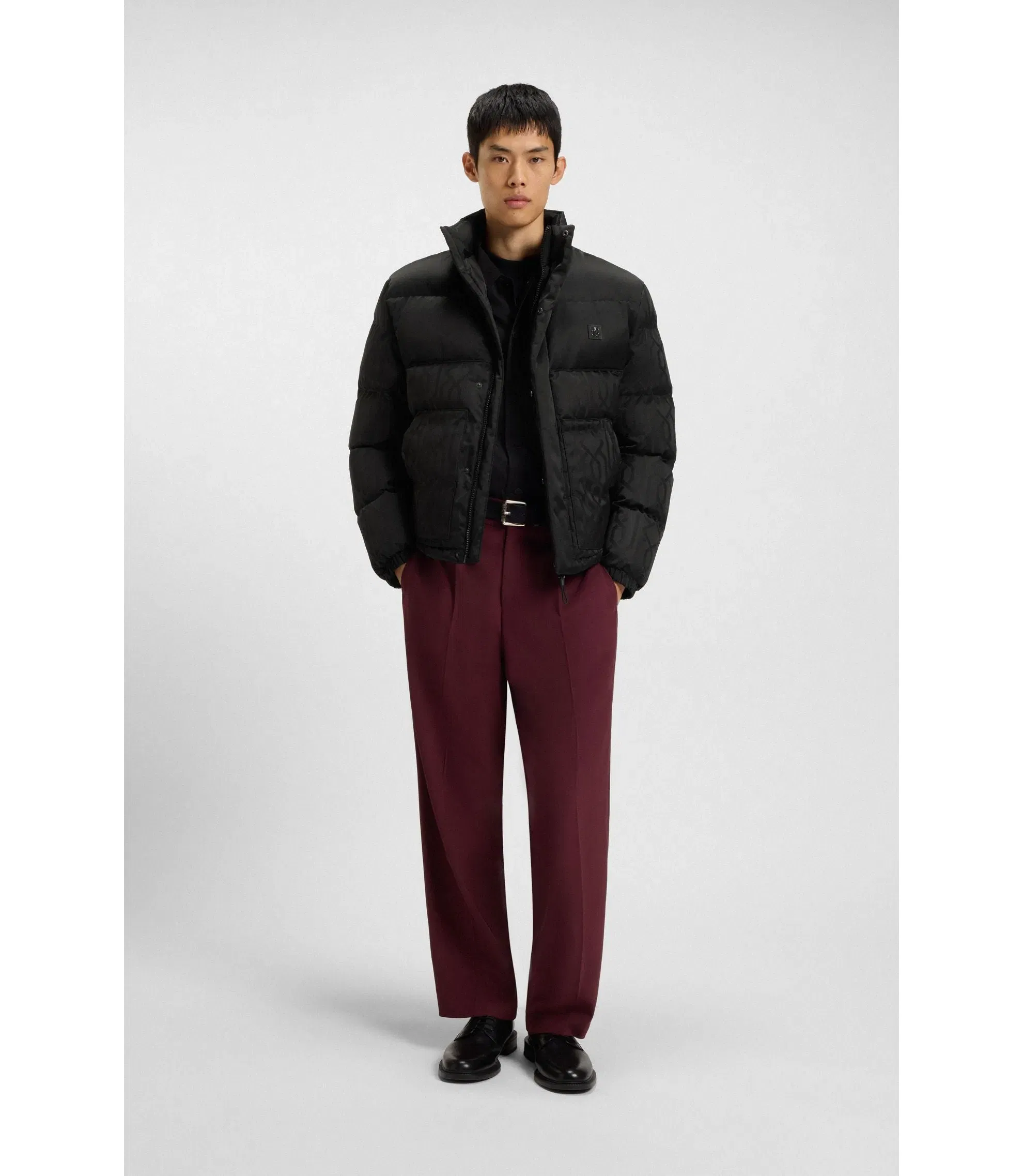 Hugo Jacquard Pattern Jacket With Water Repellent Finish Black