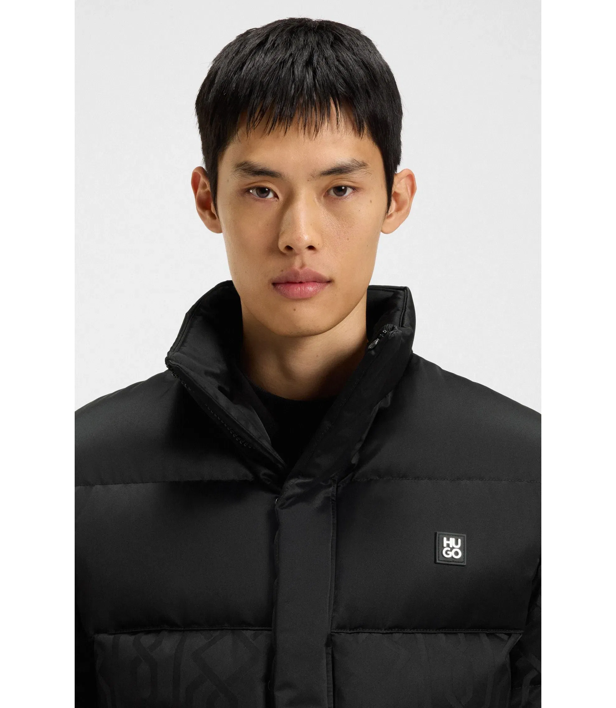 Hugo Jacquard Pattern Jacket With Water Repellent Finish Black