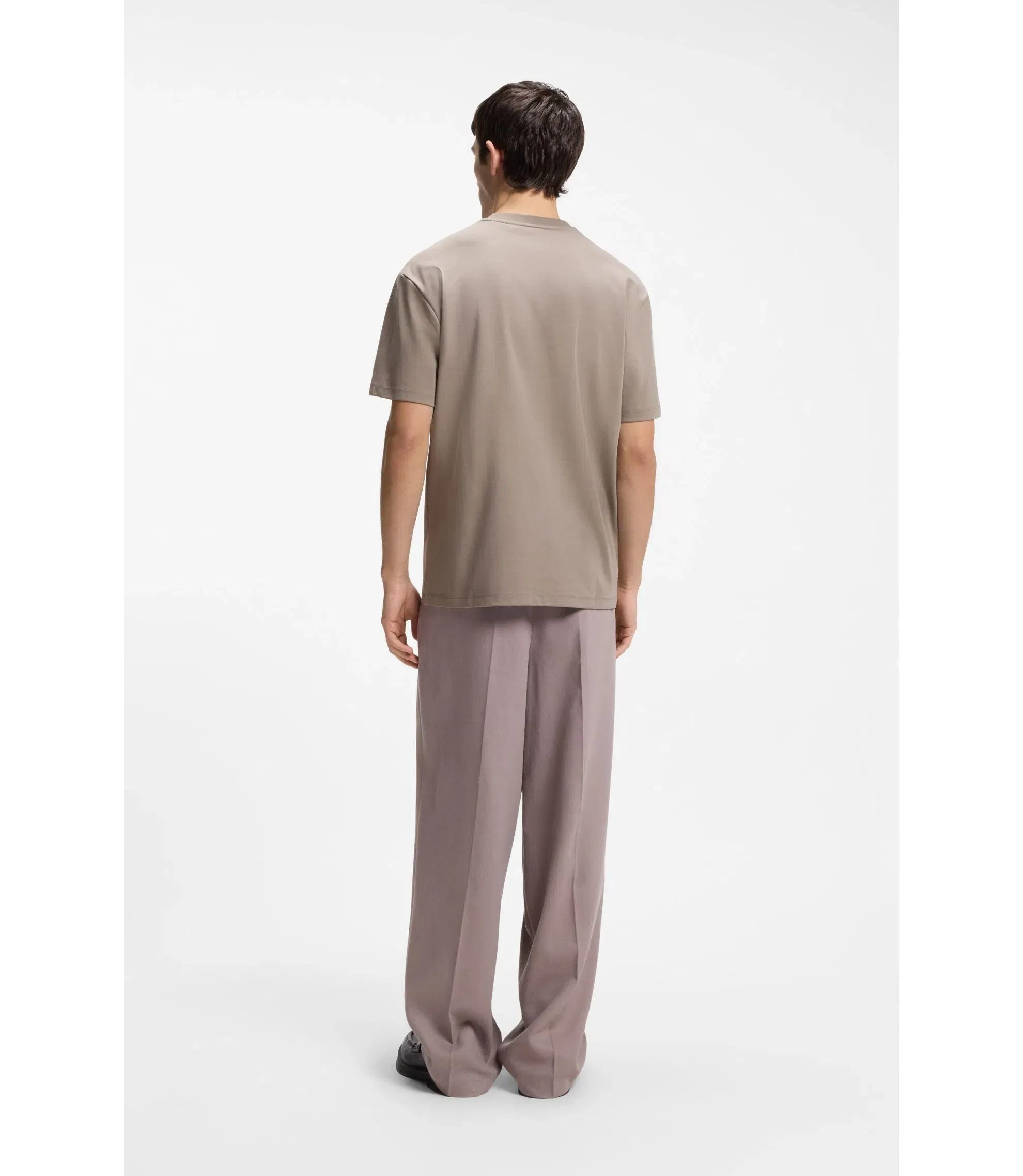 Hugo Interlock Cotton T-Shirt With Metallic Stacked Logo Badge Light Brown