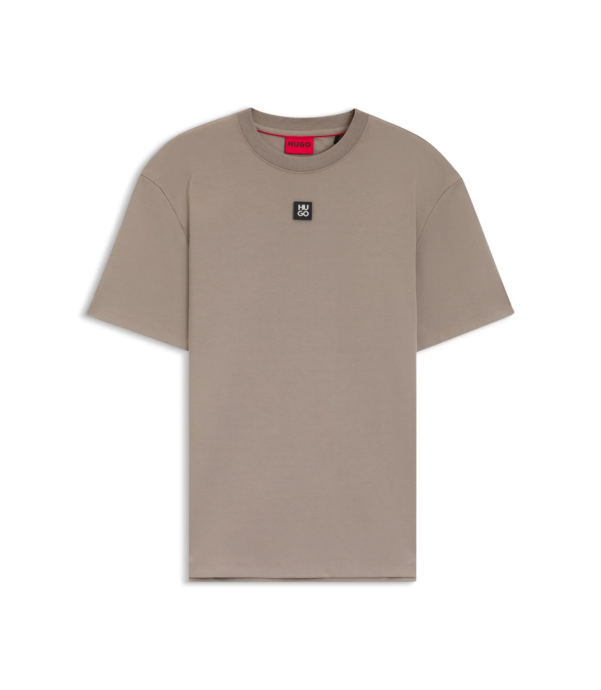 Hugo Interlock Cotton T-Shirt With Metallic Stacked Logo Badge Light Brown
