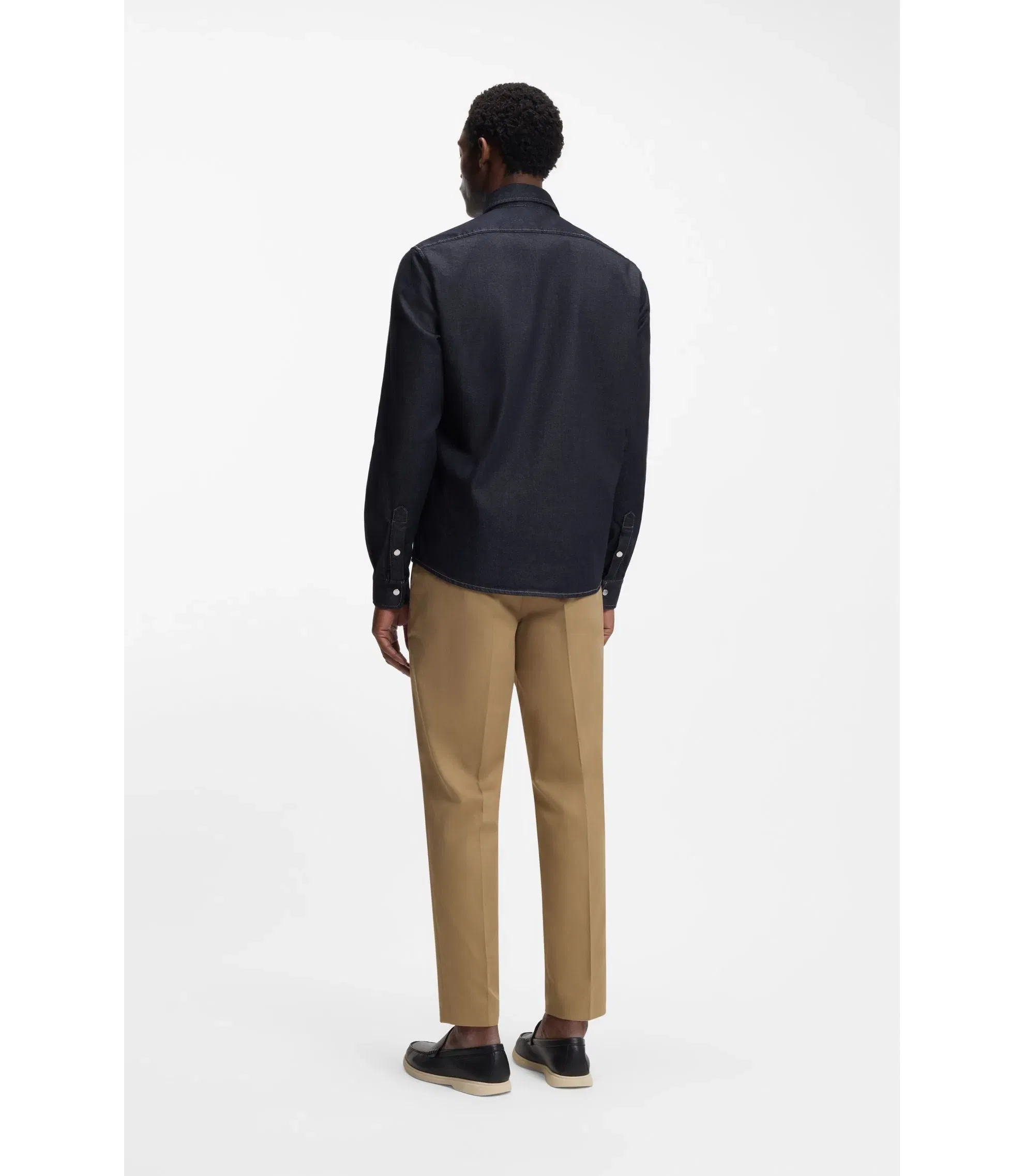 Boss Indigo Regular Fit Shirt In Stretch Denim Dark Blue