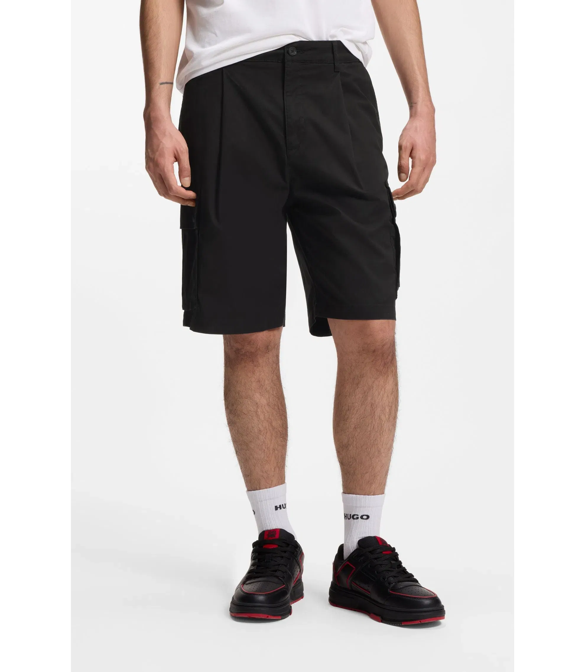 Hugo X Rb Stretch Cotton Shorts With Bull Motif Black