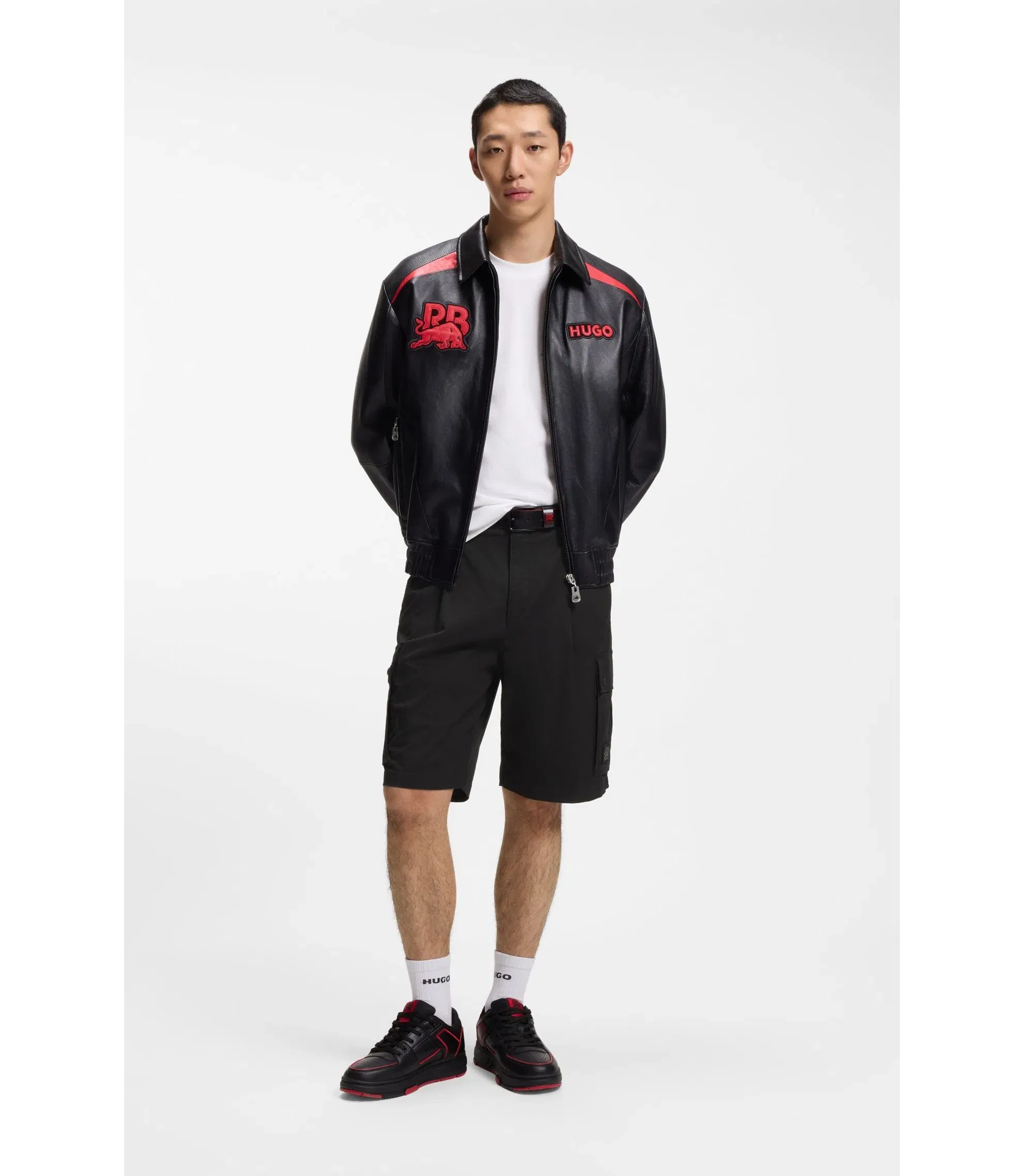Hugo X Rb Stretch Cotton Shorts With Bull Motif Black