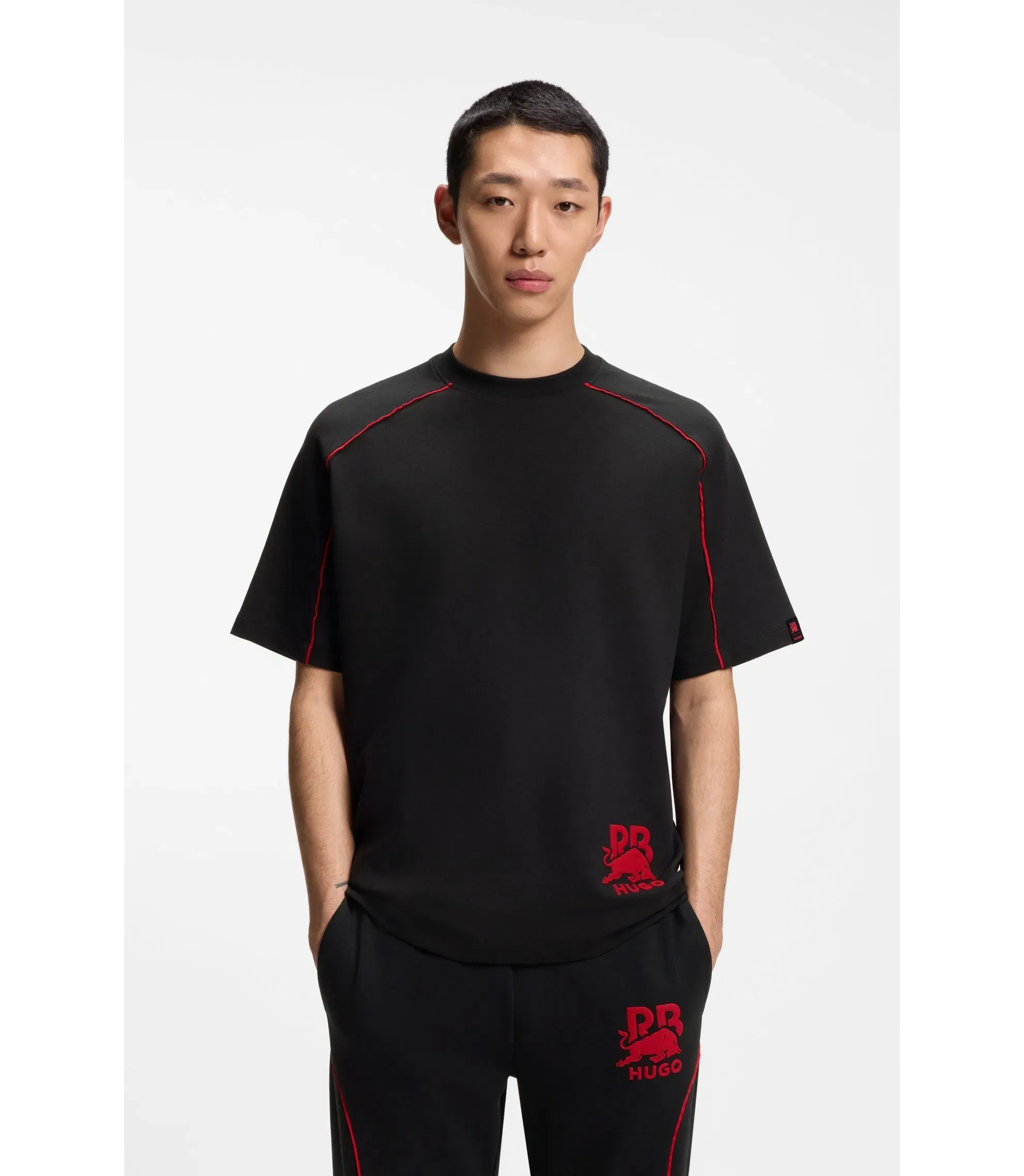 Hugo X Rb Cotton Blend T Shirt With Contrast Piping Black
