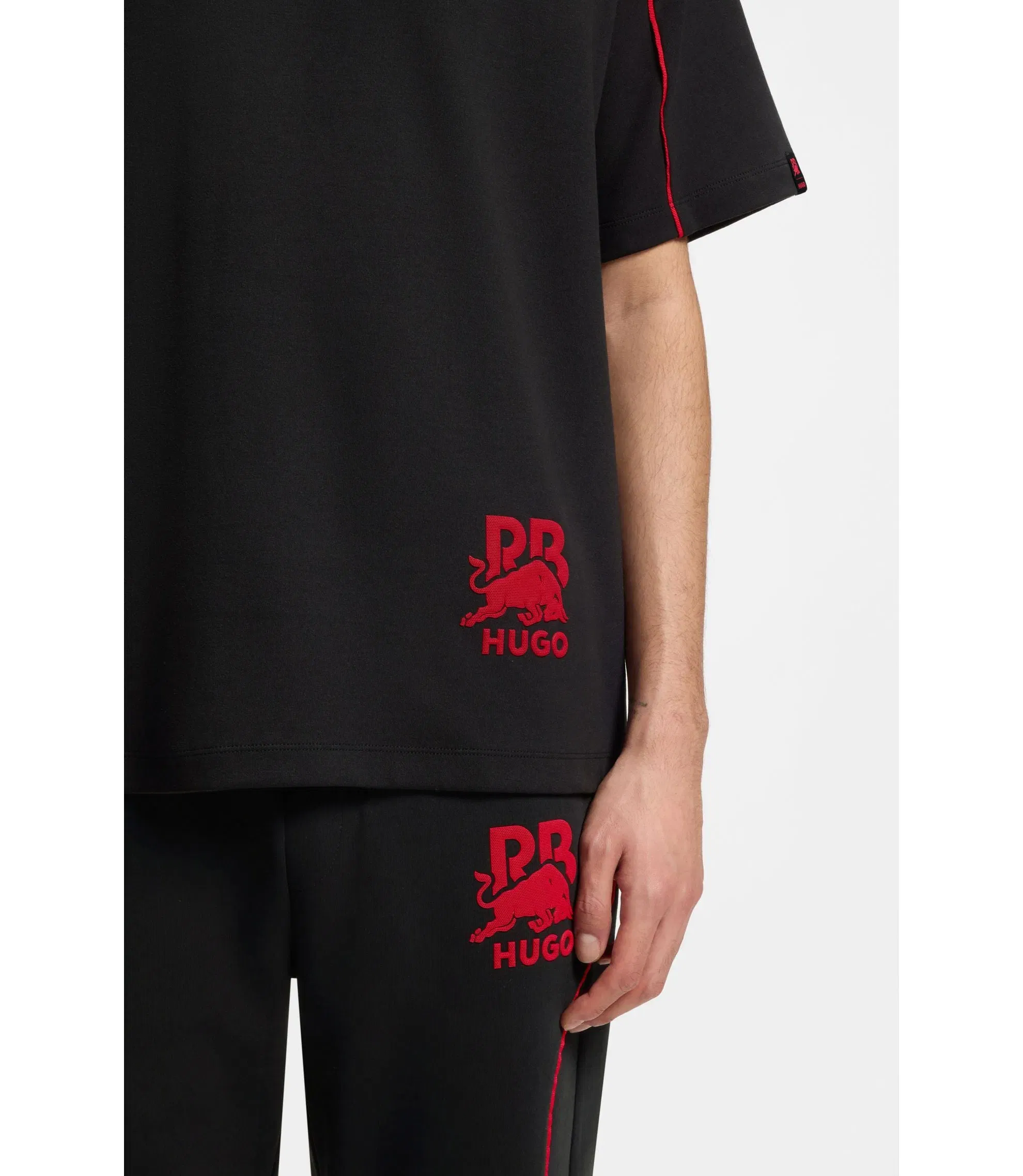 Hugo X Rb Cotton Blend T Shirt With Contrast Piping Black