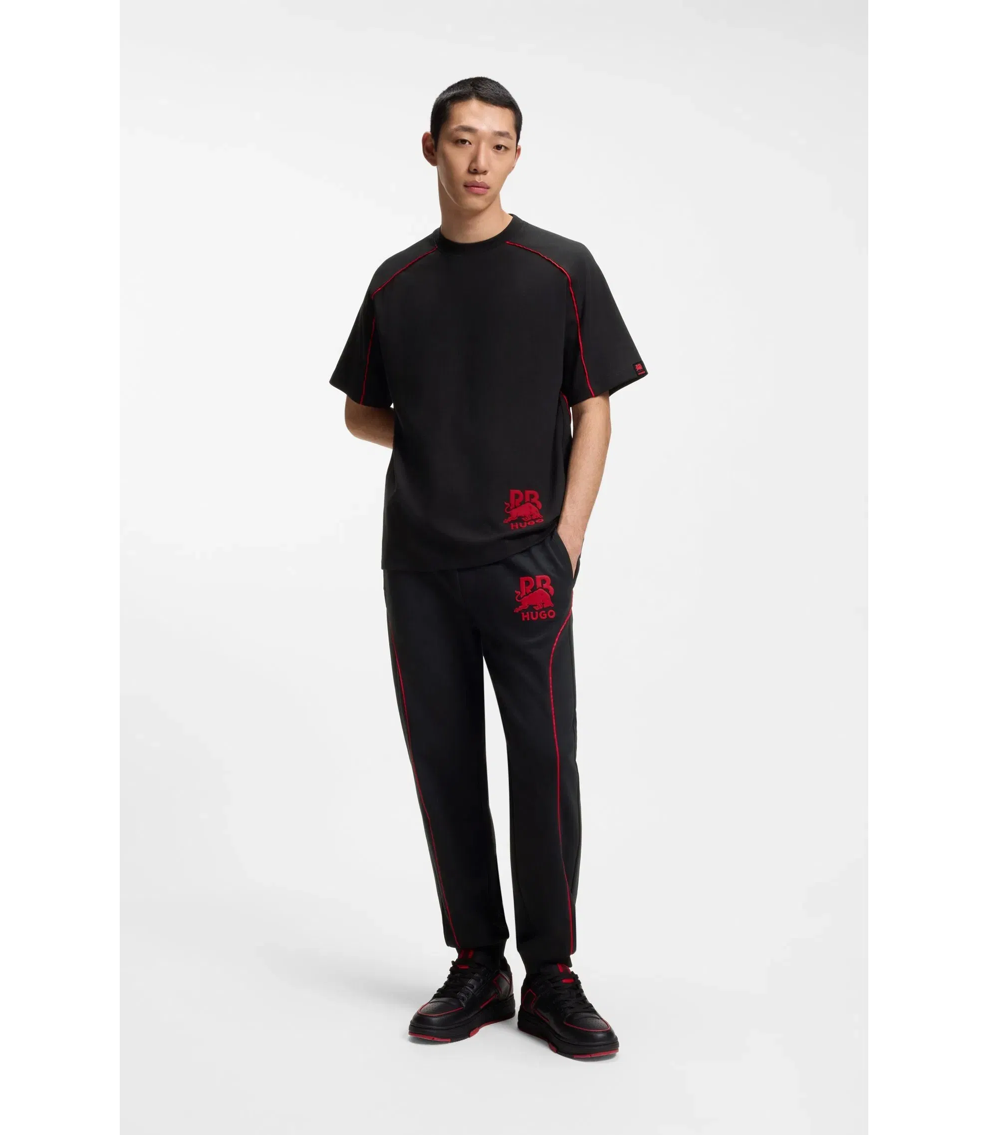 Hugo X Rb Cotton Blend T Shirt With Contrast Piping Black