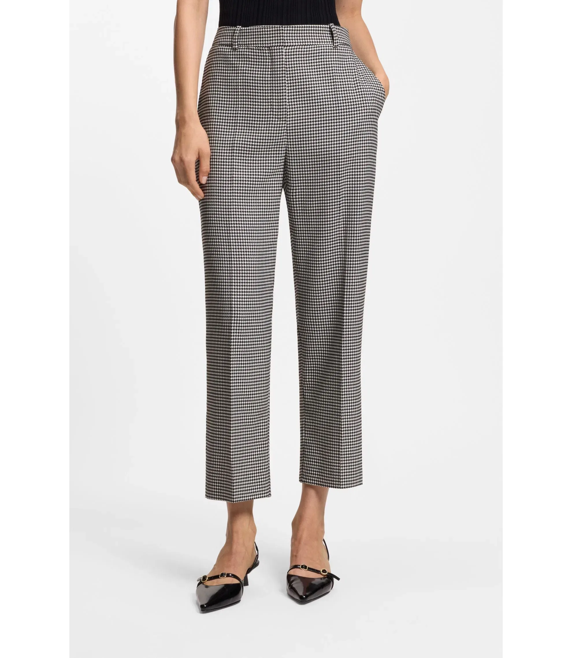 Hugo Houndstooth Straight Leg Trousers In Stretch Fabric Patterned Women's