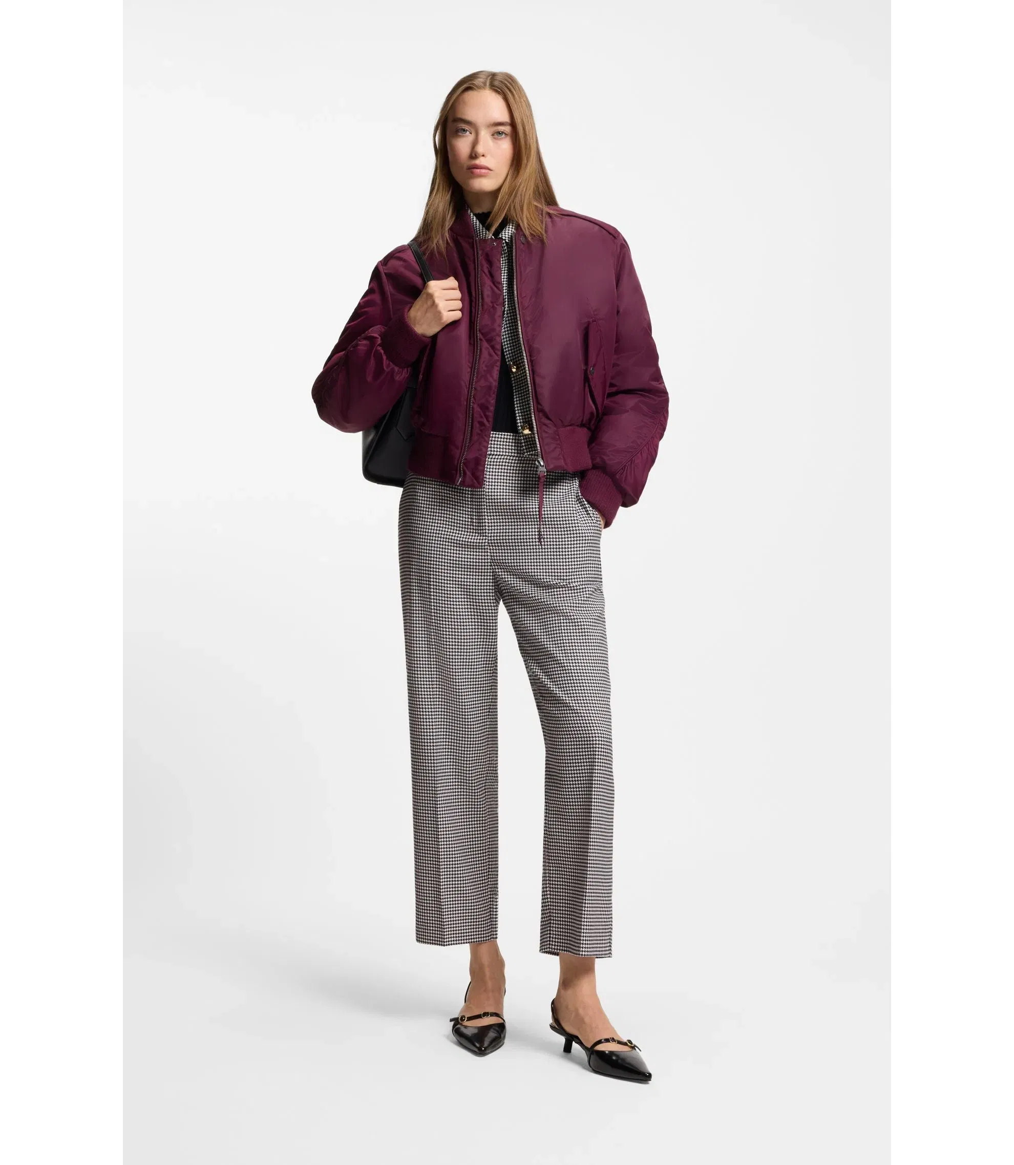 Hugo Houndstooth Straight Leg Trousers In Stretch Fabric Patterned Women's